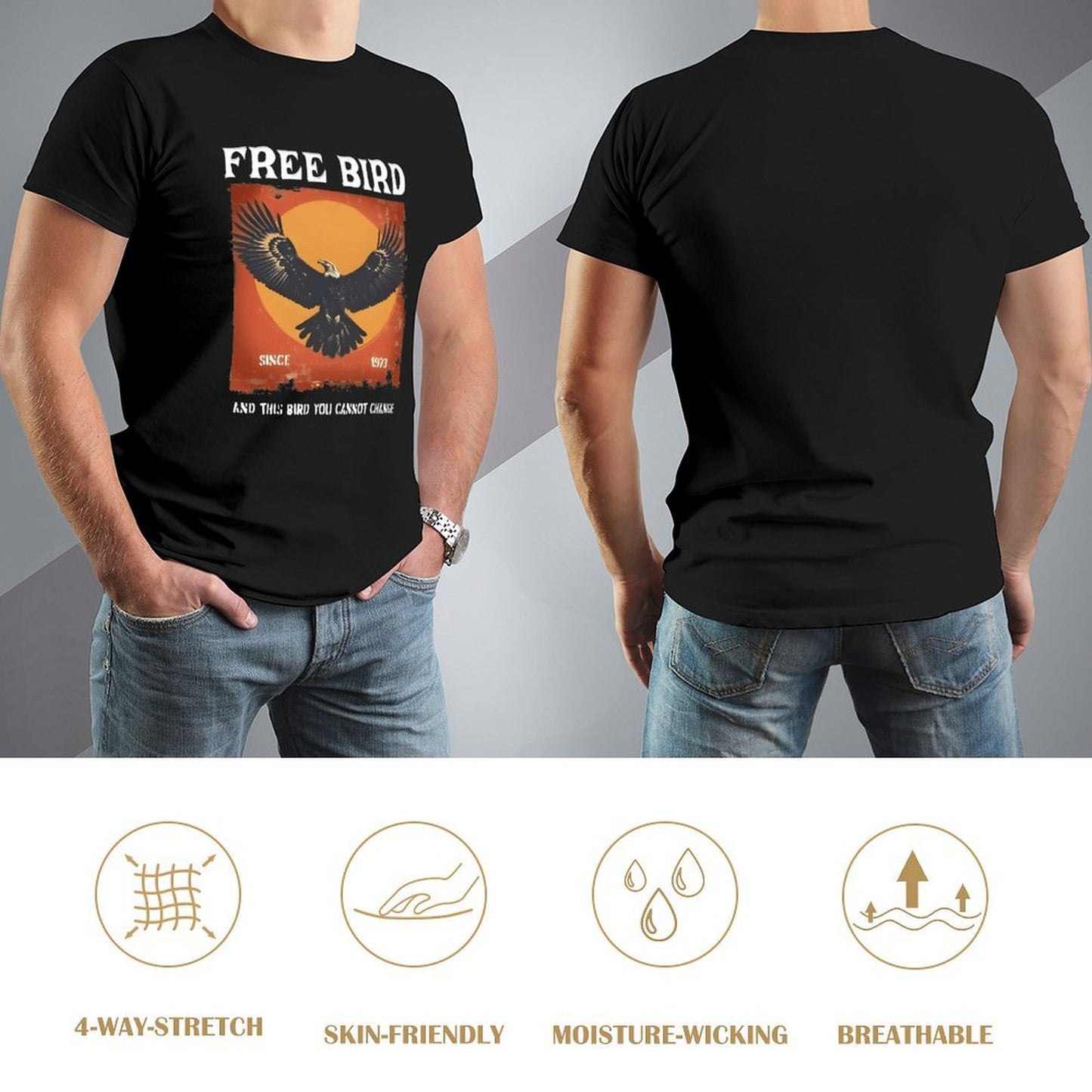 Inkmay Casual Cotton T-shirt Eagle Soaring Against Orange Sky Background Unisex T-shirtSoftTouch PureStyle T-Shirt