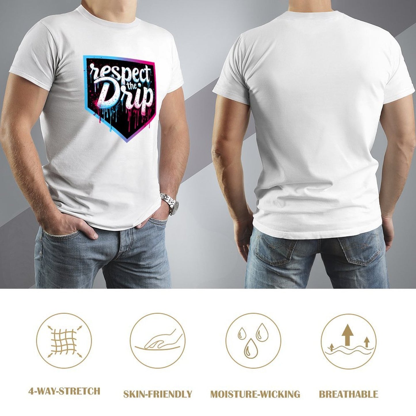 Inkmay Casual Cotton T-shirt Respect The Drip Artistic Design Prints Unisex T-shirtCoreLine EverydayWear T-Shirt