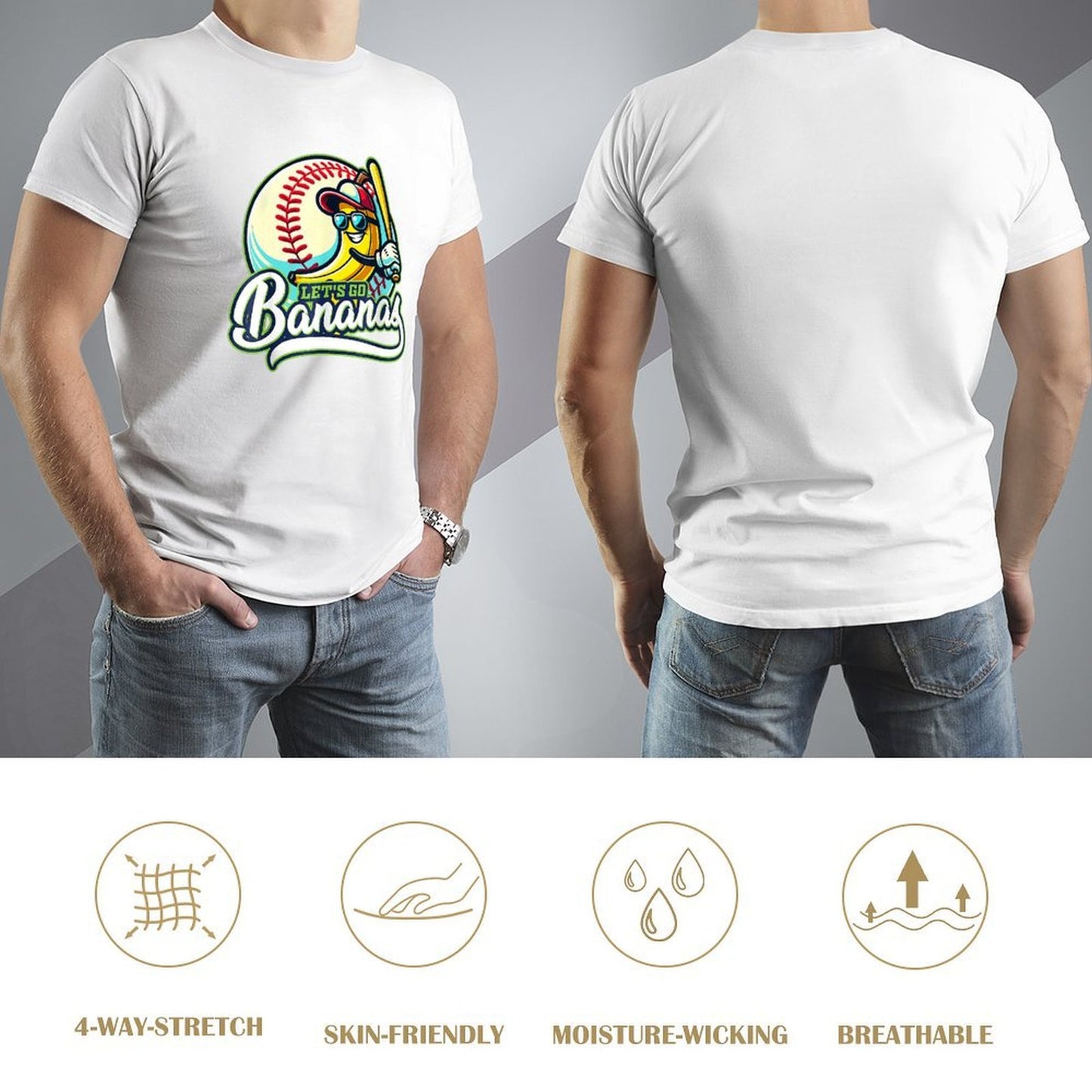 Inkmay Casual Cotton T-shirt Baseball Banana Holding Bat Let S Unisex T-shirtFresh ComfortLine T-Shirt