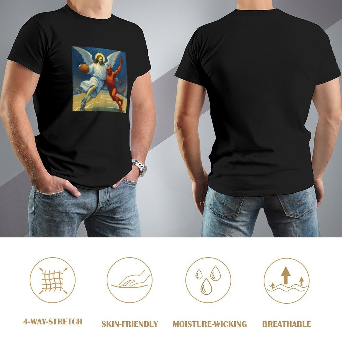 Inkmay Casual Cotton T-shirt Basketball Jesus Versus Devil On Court Unisex T-shirtEssential Regular T-Shirt