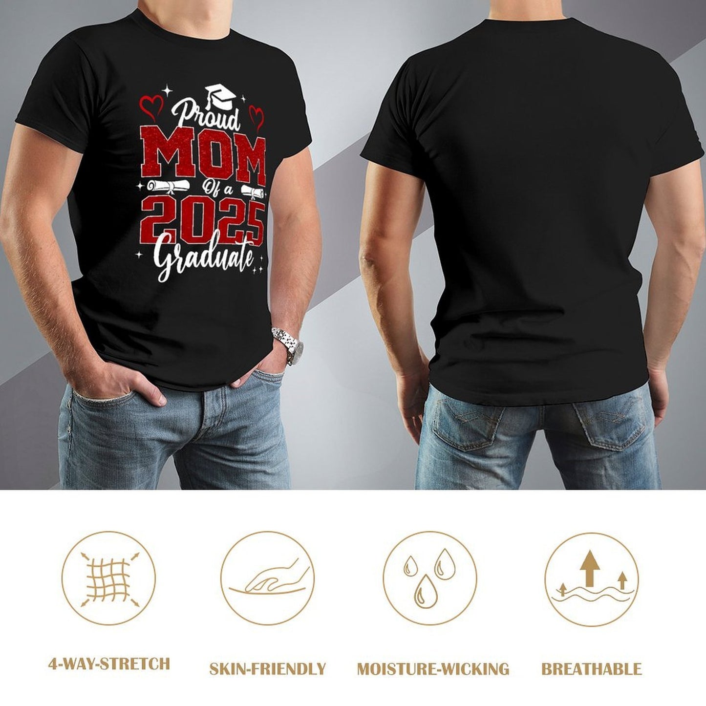 Inkmay Casual Cotton T-shirt Bold Red Text Mom Two Thousand Unisex T-shirtLogo-Ready Slim Fit T-Shirt