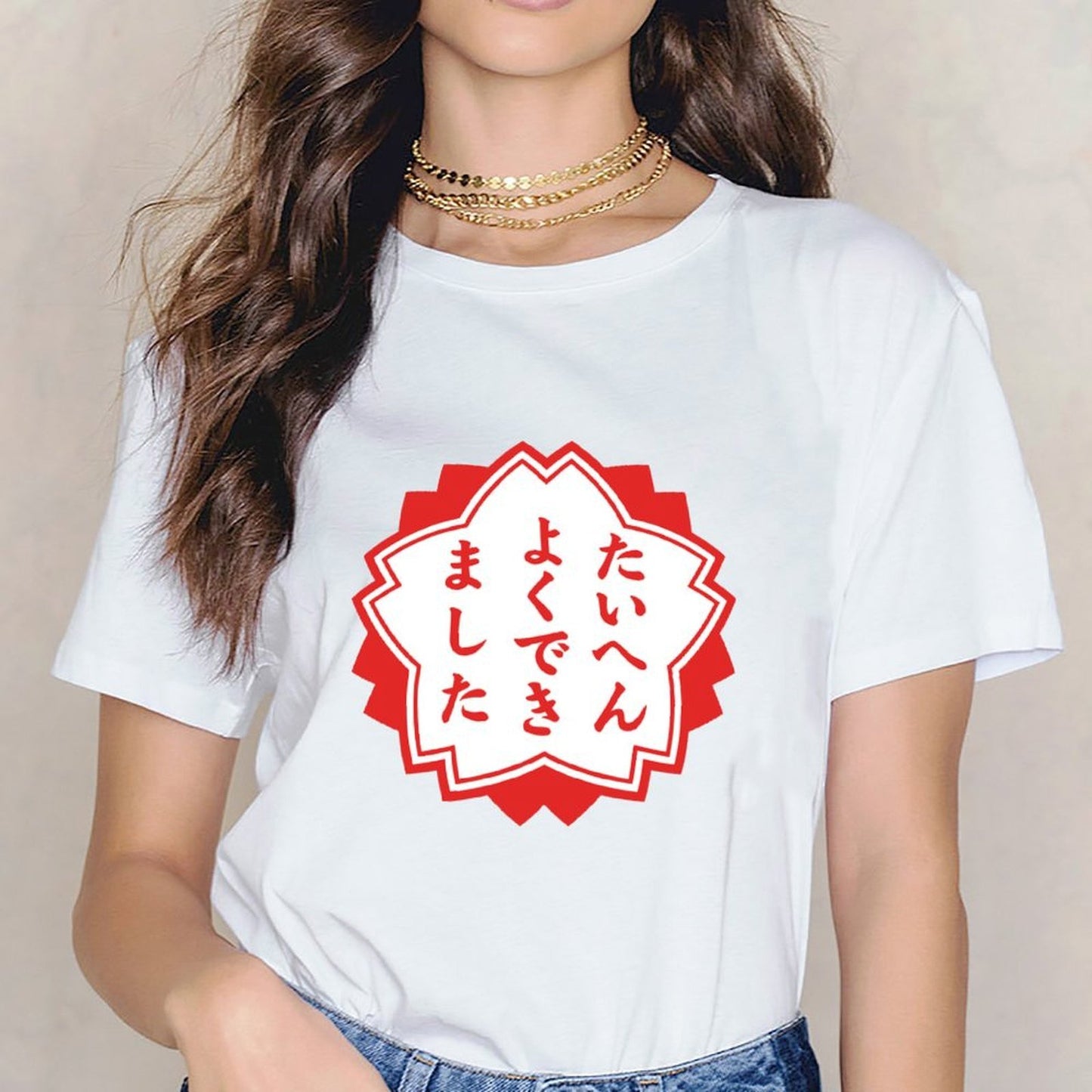 Inkmay Casual Cotton T-shirt Red Background With White Flower Design Unisex T-shirtSport CityStyle T-Shirt