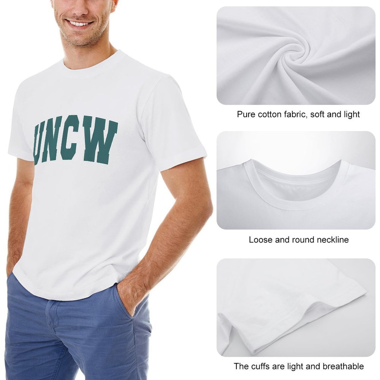 Inkmay Casual Cotton T-shirt Uncw Logo In Teal Color Unisex T-shirtPremium Finish RegularFit T-Shirt