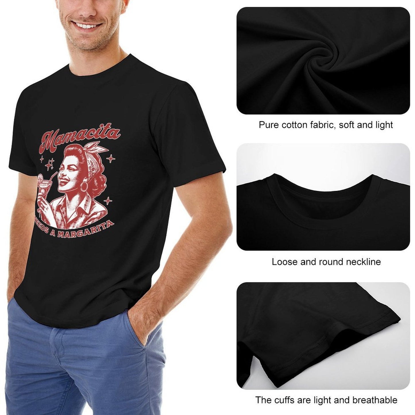 Inkmay Casual Cotton T-shirt Retro Woman Holding Cocktail Glass Artwork Unisex T-shirtBasicSeries Heritage T-Shirt
