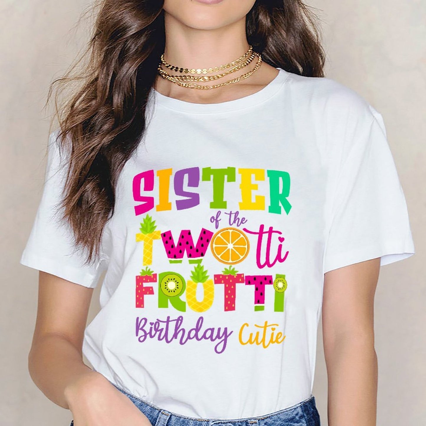 Inkmay Casual Cotton T-shirt Twot Fruitti Colorful Fruit Pattern Design Unisex T-shirtYearRound Classic Fit T-Shirt