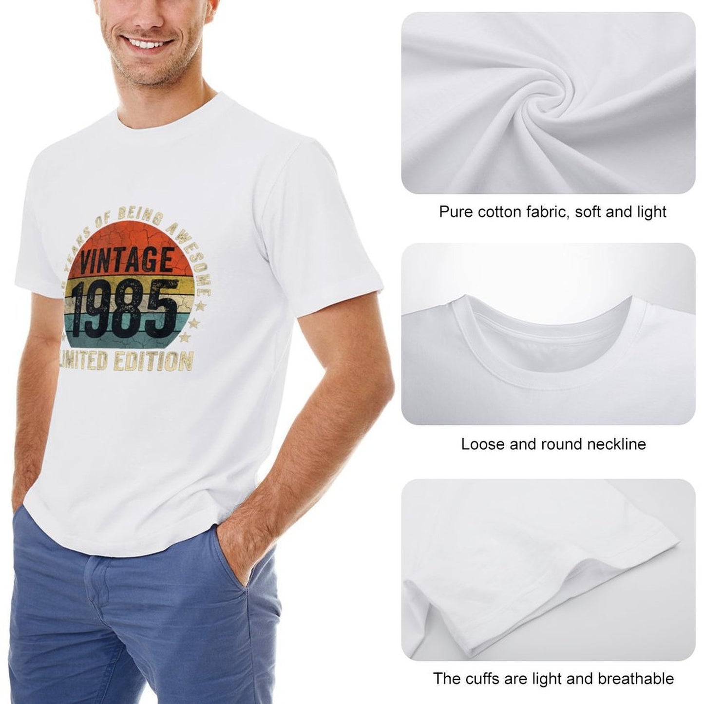 Inkmay Casual Cotton T-shirt Vintage 1985 Limited Edition Retro Design Unisex T-shirt