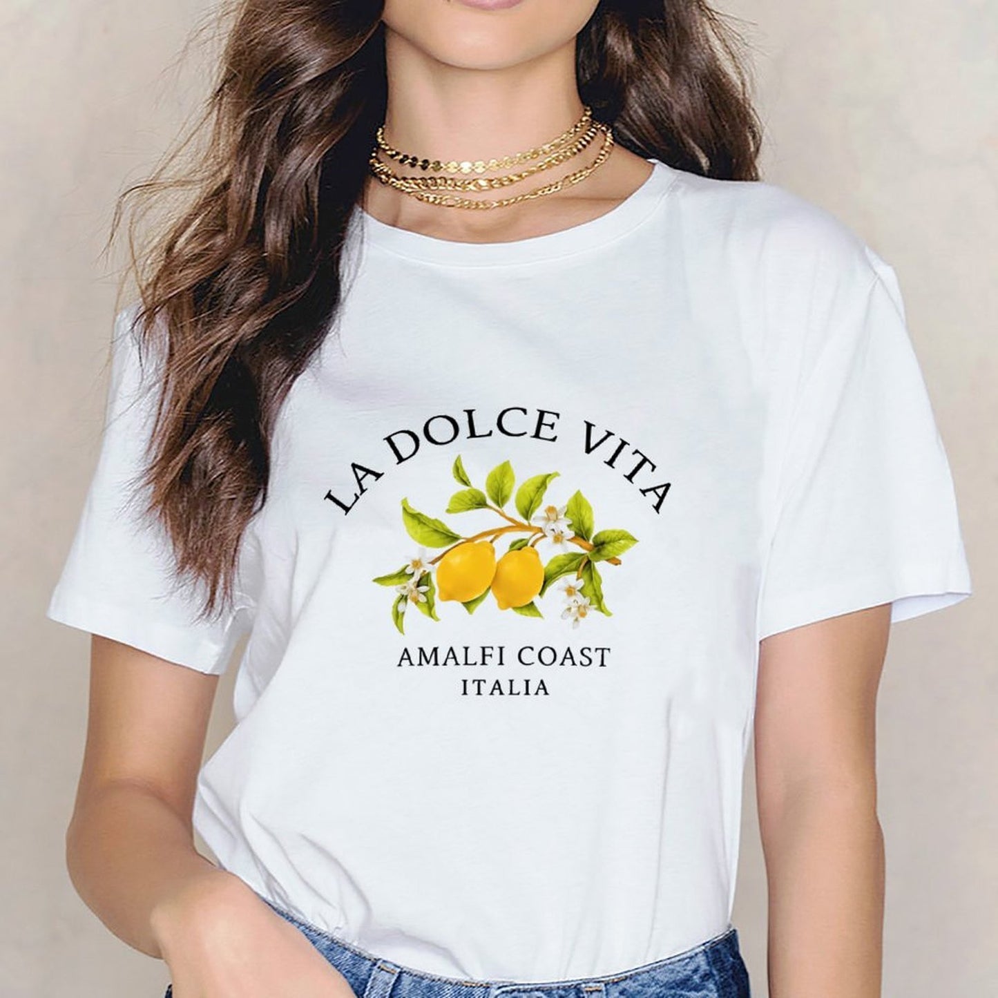 Inkmay Casual Cotton T-shirt Lemon Blossom Branch With Green Leaves Unisex T-shirtSimple Relaxed Fit T-Shirt