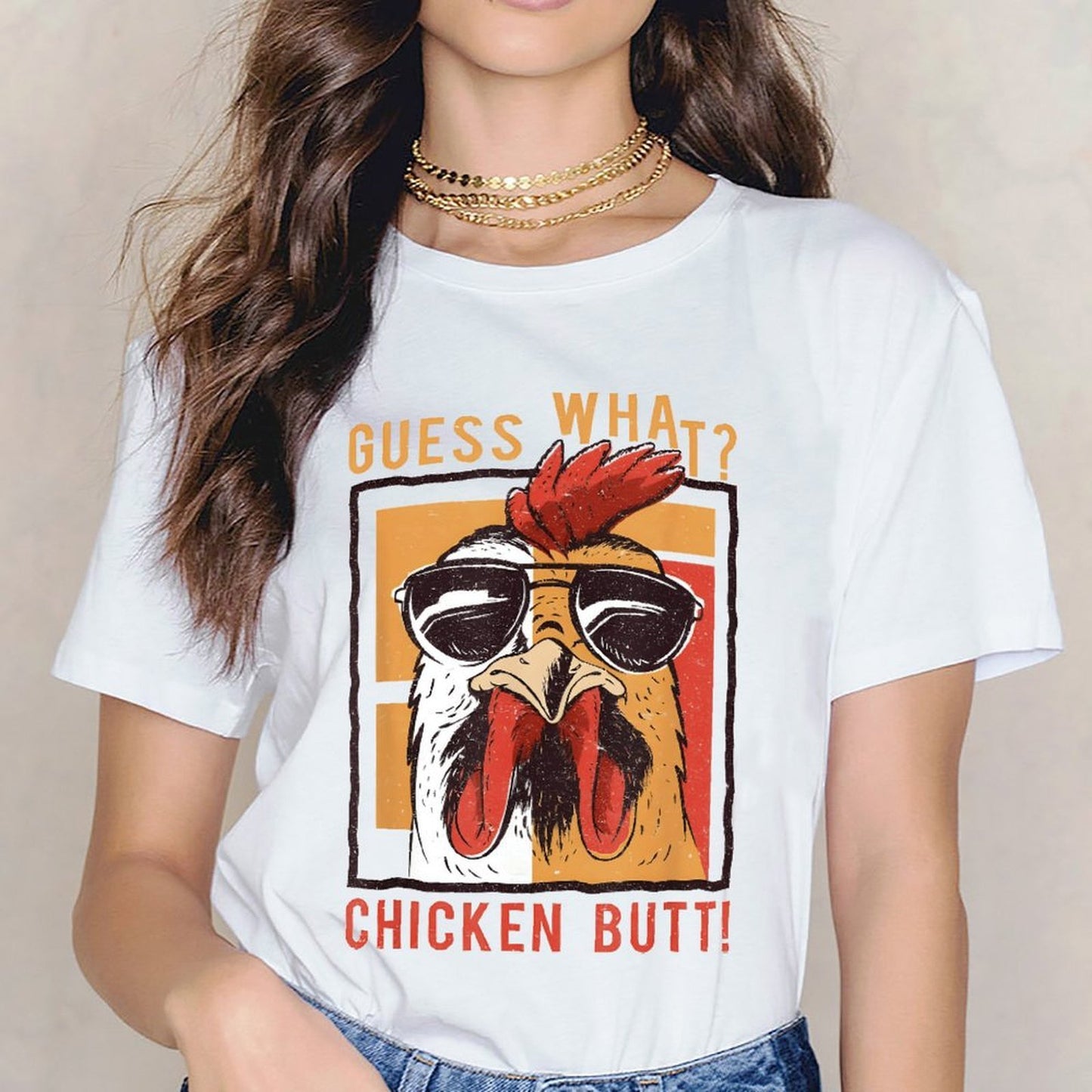 Inkmay Casual Cotton T-shirt Chicken Butt Print With Sunglasses Design Unisex T-shirtPremium Finish Chill T-Shirt