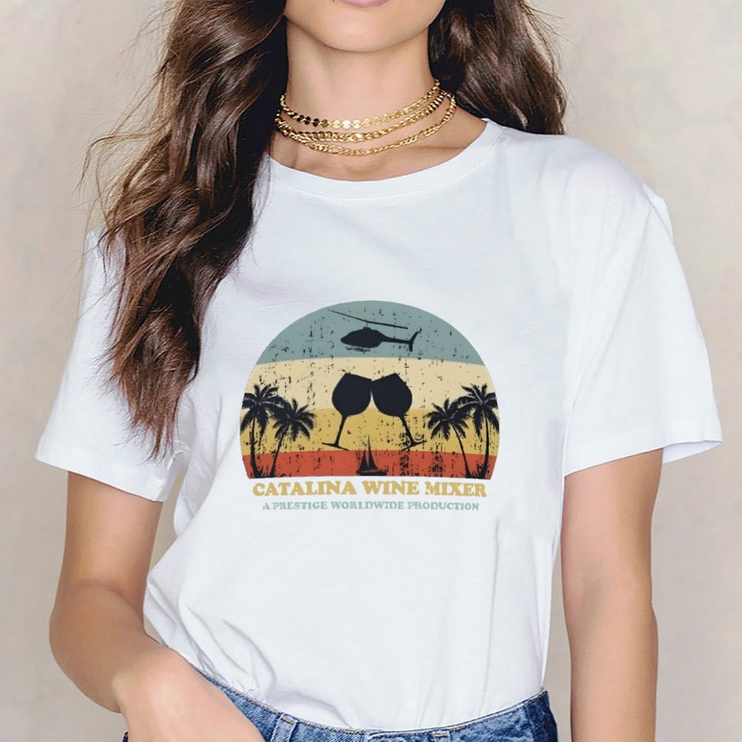 Inkmay Casual Cotton T-shirt Catalina Wine Mixer Helicopter Palm Trees Unisex T-shirtNeutral EverydayFit T-Shirt
