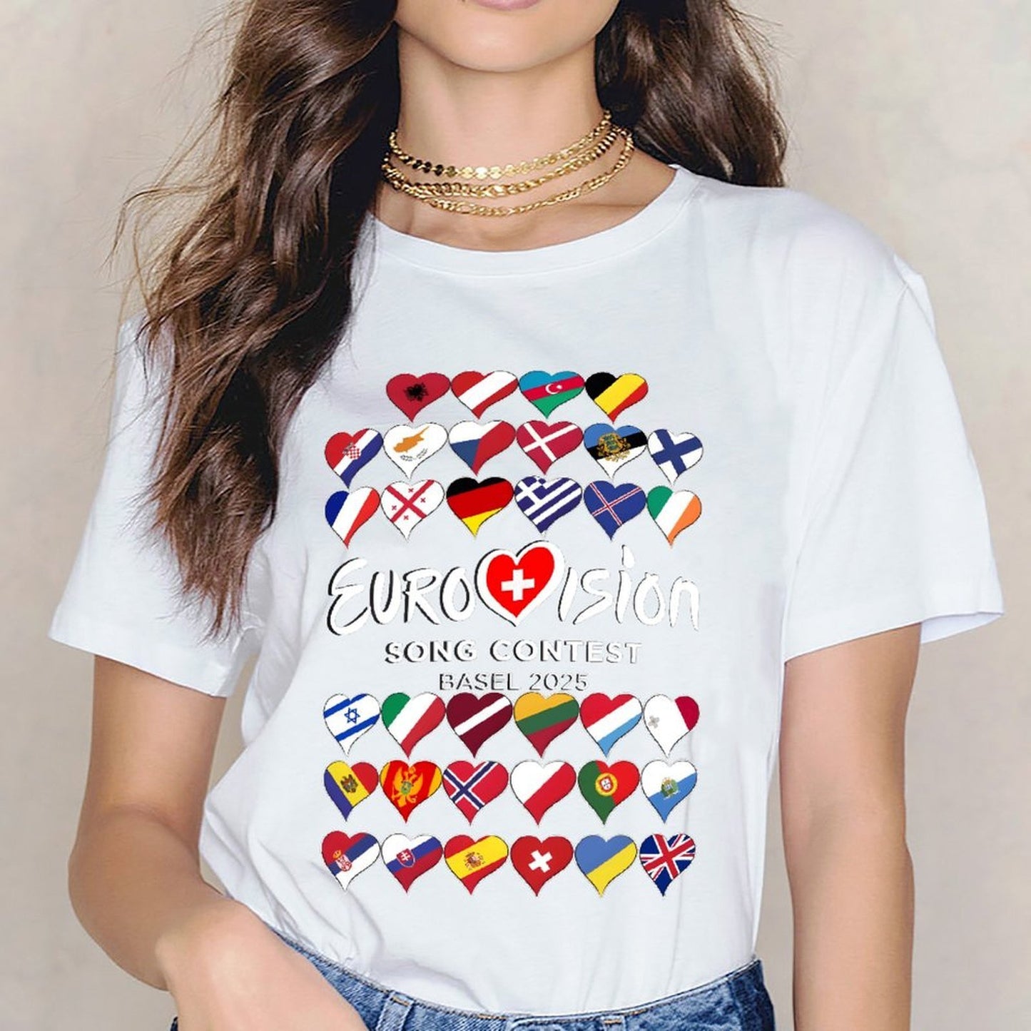 Inkmay Casual Cotton T-shirt Eurovision Song Contest Flags Heart Design Unisex T-shirtActiveLine Eco / Sustainable T-Shirt