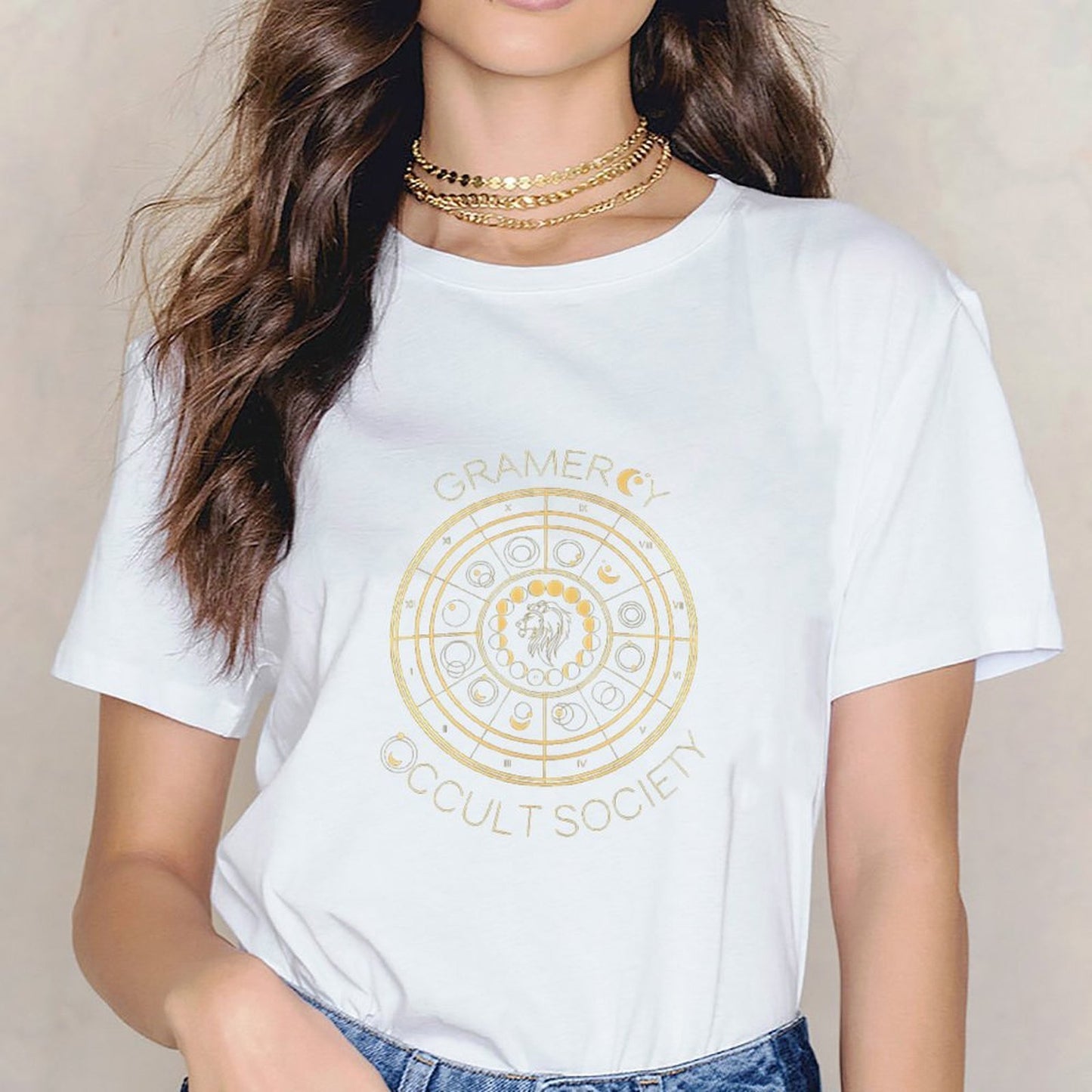 Inkmay Casual Cotton T-shirt Circular Design With Astrological Symbols Unisex T-shirtDesign-Your-Own Print-Ready T-Shirt