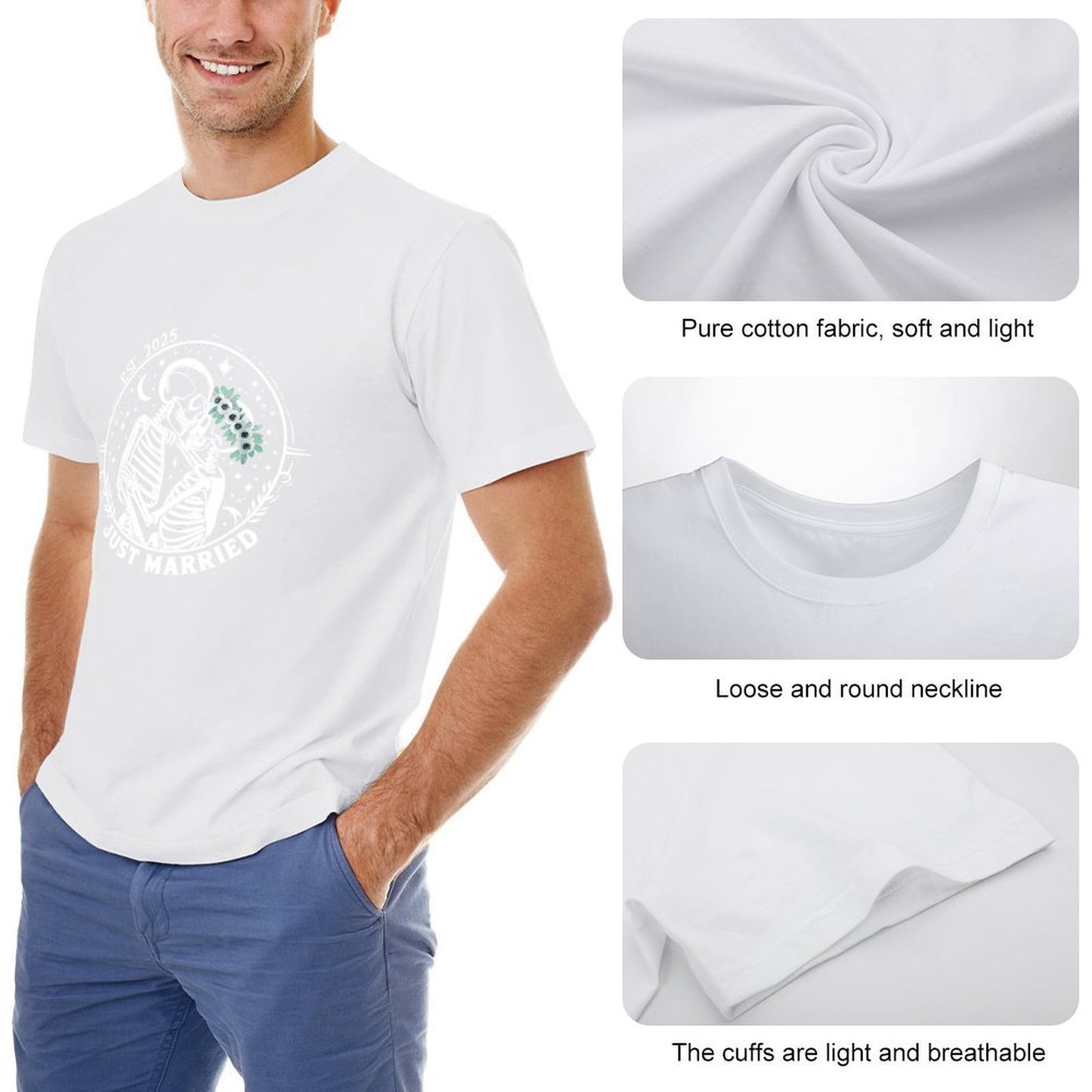 Inkmay Casual Cotton T-shirt Floral Design With White Flowers Green Unisex T-shirtPerformance PureStyle T-Shirt
