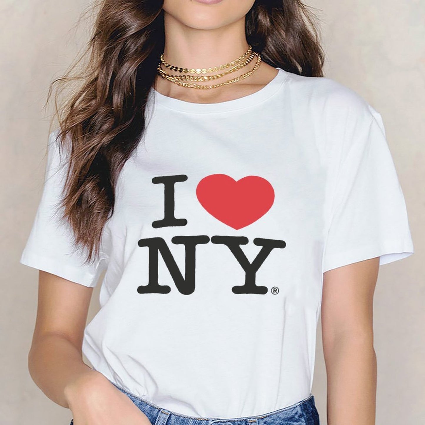 Inkmay Casual Cotton T-shirt Heart Over New York Pattern Print Unisex T-shirtVintage Sharp T-Shirt