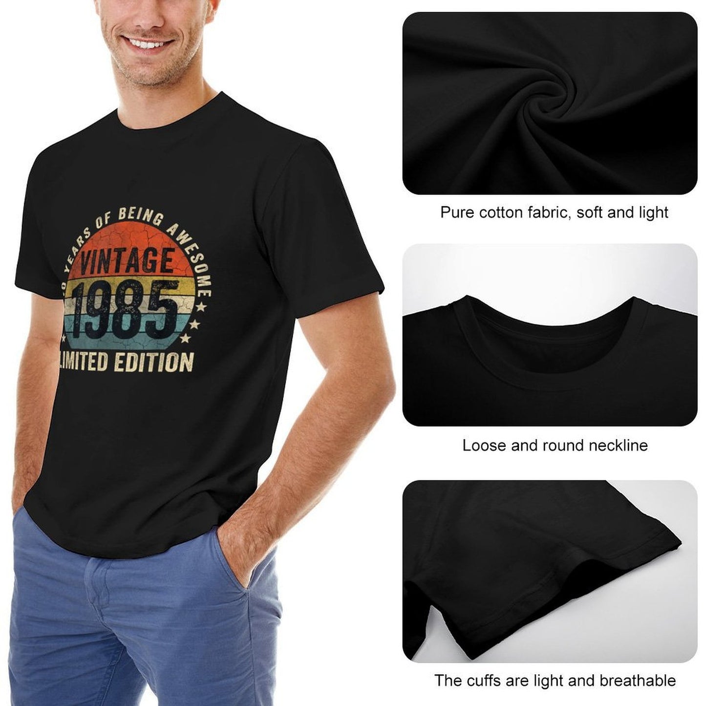 Inkmay Casual Cotton T-shirt Vintage 1985 Limited Edition Retro Design Unisex T-shirt