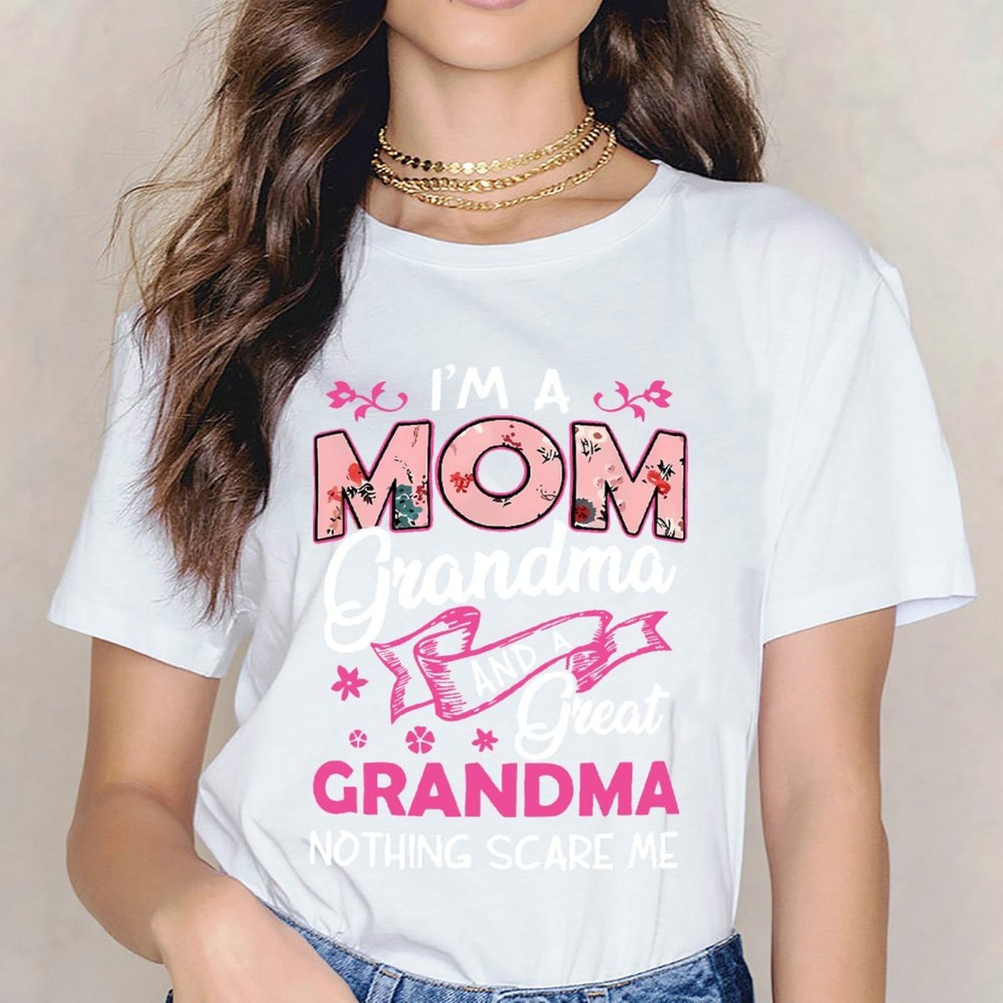 Inkmay Casual Cotton T-shirt Mom Floral Pattern On Pink Background Unisex T-shirtEco / Sustainable Double-Stitched T-Shirt