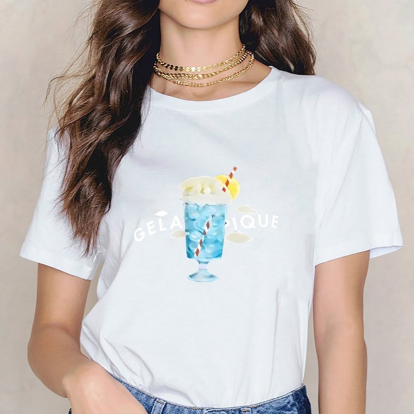 Inkmay Casual Cotton T-shirt Blue Ice Cream With Lemon Slice Unisex T-shirtFundraising Men¡¯s / Women¡¯s / Youth T-Shirt