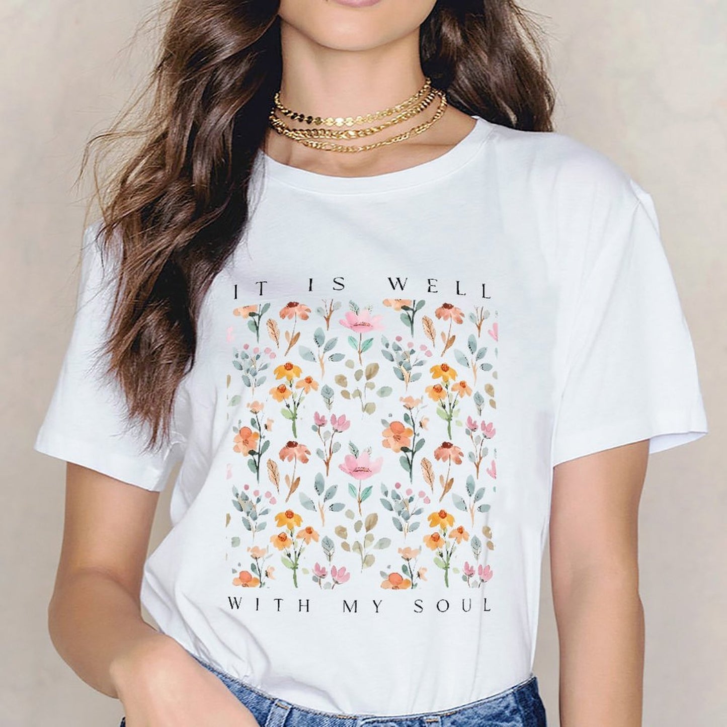 Inkmay Casual Cotton T-shirt Floral Pattern With Soft Colors And Unisex T-shirtComfortLine Premium Finish T-Shirt