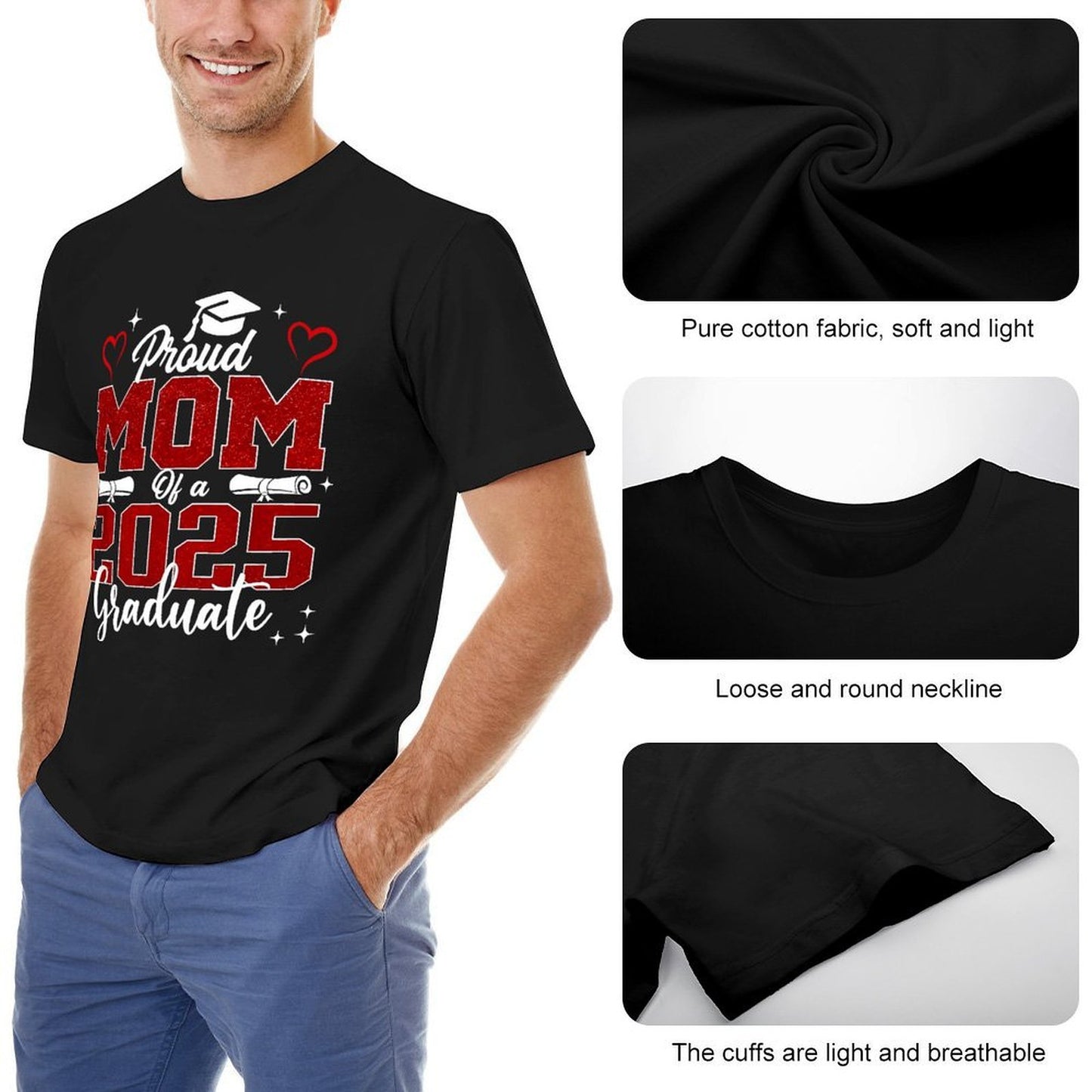 Inkmay Casual Cotton T-shirt Bold Red Text Mom Two Thousand Unisex T-shirtLogo-Ready Slim Fit T-Shirt