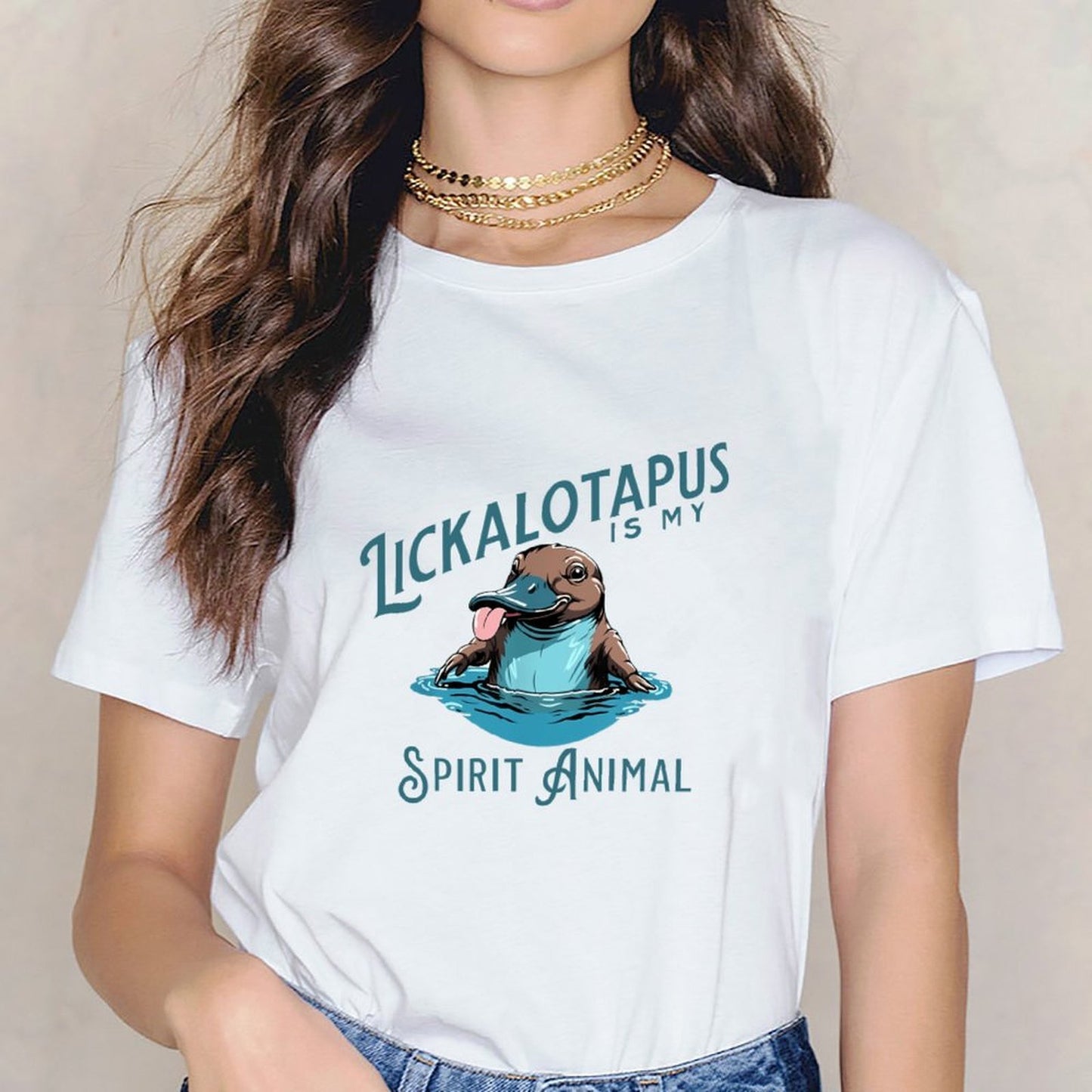 Inkmay Casual Cotton T-shirt Platypus Swimming In Blue Water Unisex T-shirt