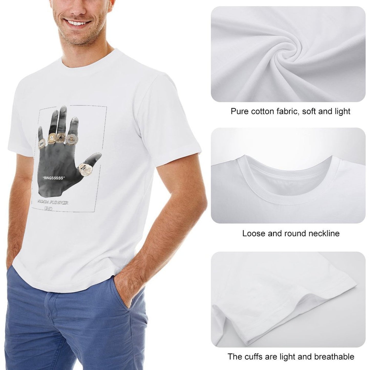 Inkmay Casual Cotton T-shirt Hand Holding Rings Mamba Forever Und Unisex T-shirtPlain Fade-Resistant T-Shirt