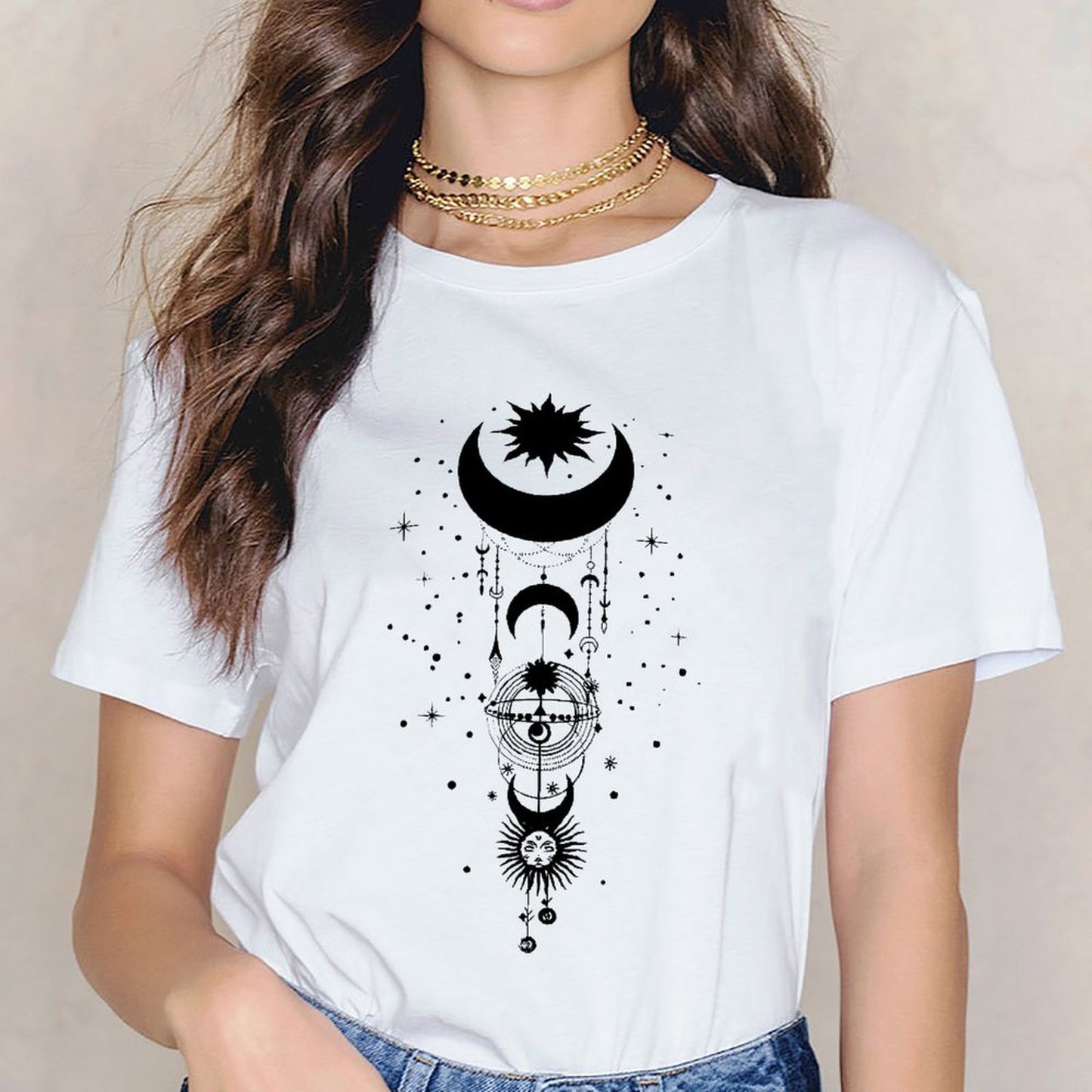Inkmay Casual Cotton T-shirt Abstract Geometric Shapes In Black Colors Unisex T-shirtRelaxFit Heavyweight T-Shirt