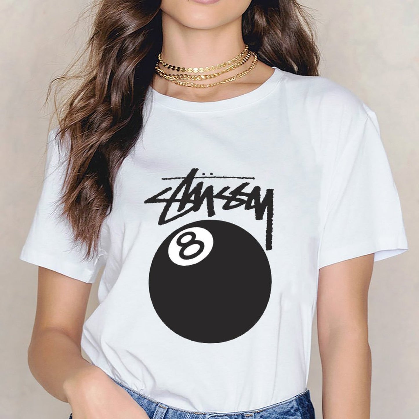 Inkmay Casual Cotton T-shirt Black Background With White Number Eight Unisex T-shirtBold Classic T-Shirt