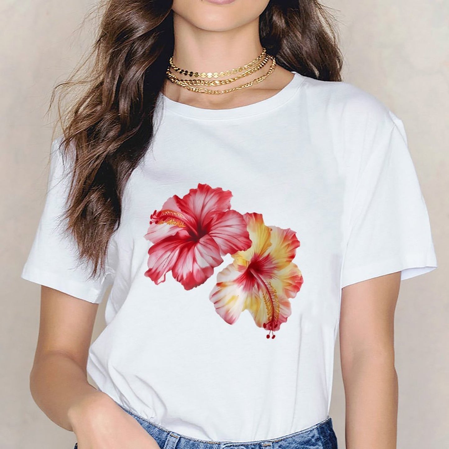 Inkmay Casual Cotton T-shirt Vibrant Floral Design With Bold Colors Unisex T-shirtSharp ClassicLine T-Shirt