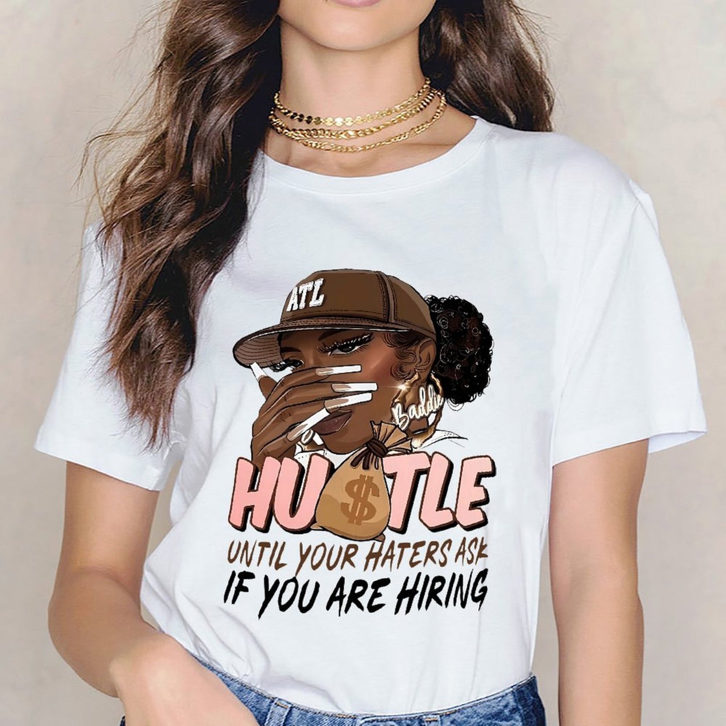 Inkmay Casual Cotton T-shirt Atlanta Hustle Artwork With Moneybag Unisex T-shirtModernFit RelaxFit T-Shirt