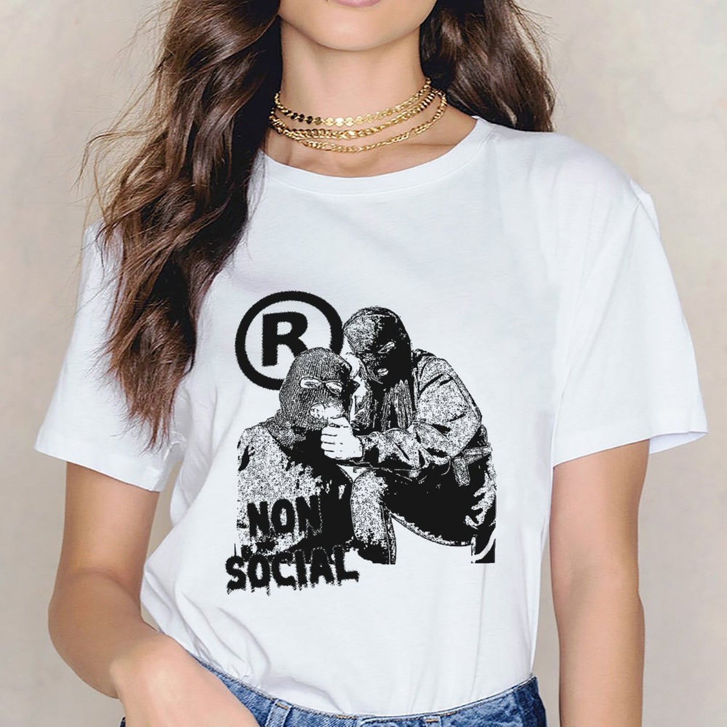 Inkmay Casual Cotton T-shirt Non Social Pattern Prints Art Design Unisex T-shirtClassicStyle ActiveWear T-Shirt