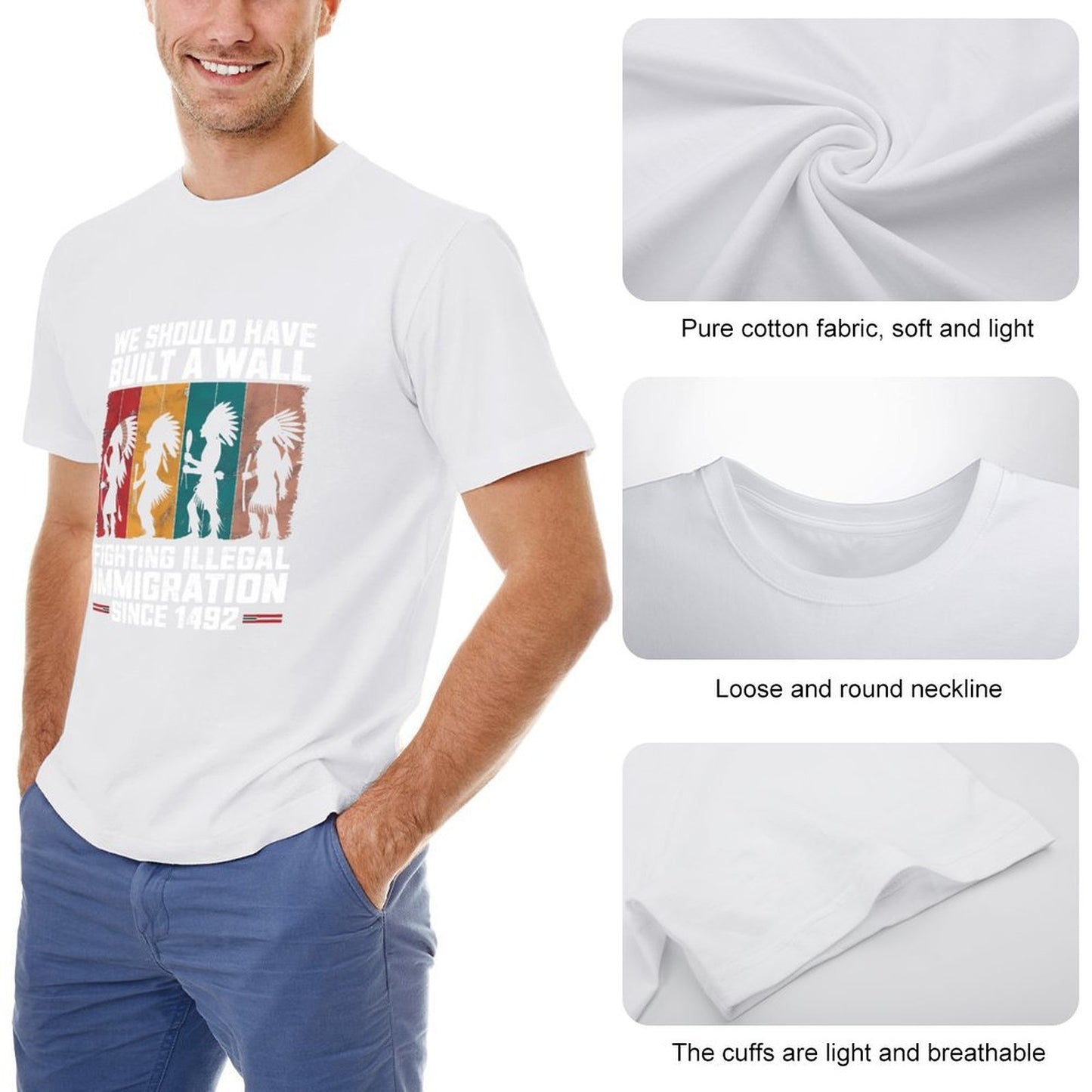 Inkmay Casual Cotton T-shirt Mighty Wolf Stands Amidst Stormy Unisex T-shirt