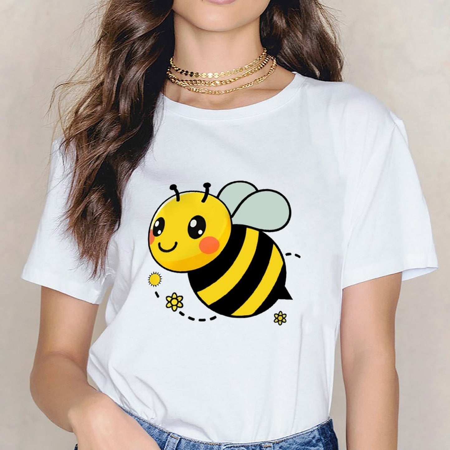 Inkmay Casual Cotton T-shirt Cute Bee With Yellow Black Stripes Unisex T-shirtEssential SoftTouch T-Shirt