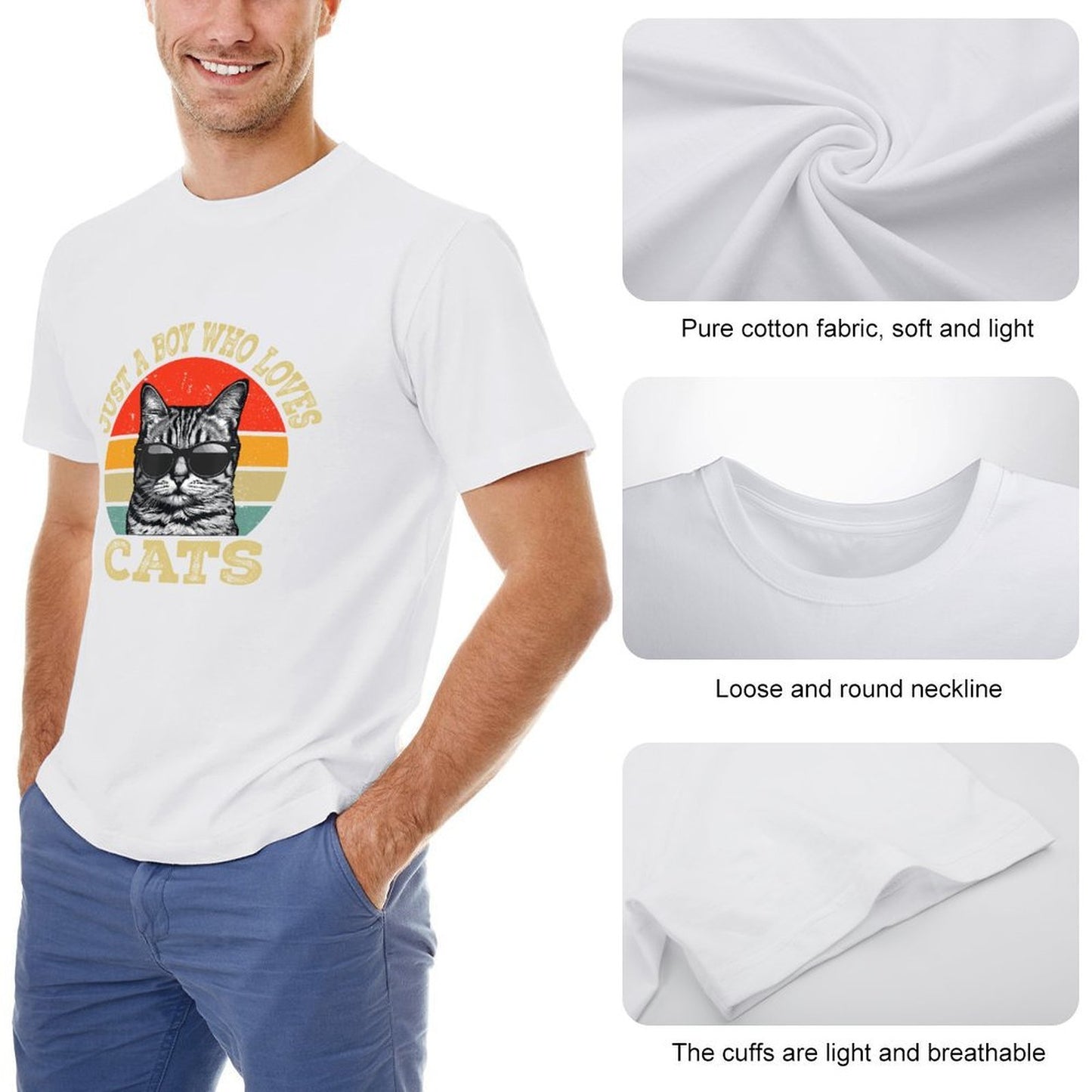 Inkmay Casual Cotton T-shirt Cool Cat Wearing Sunglasses Art Print Unisex T-shirtEssentialFit Softstyle T-Shirt