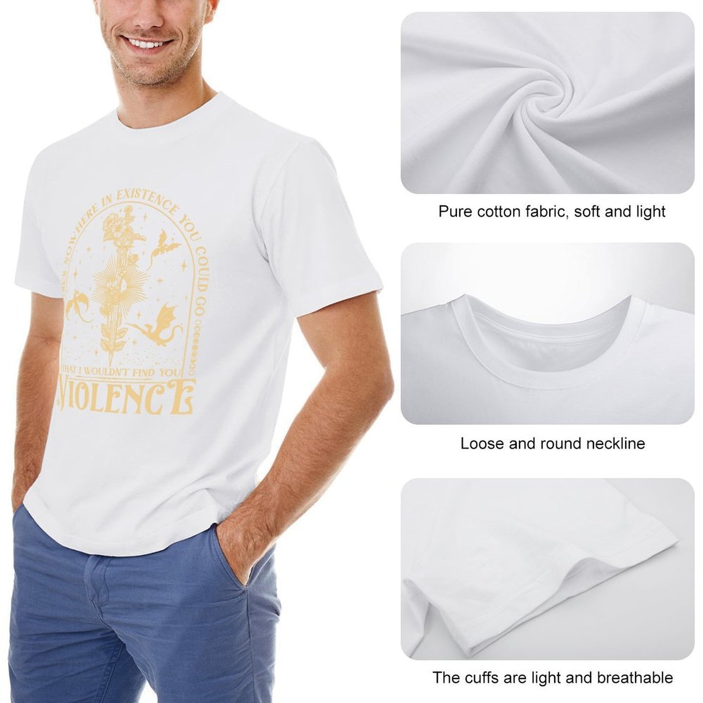 Inkmay Casual Cotton T-shirt Abstract Geometric Shapes In Warm Tones Unisex T-shirt100% Cotton Oversized T-Shirt