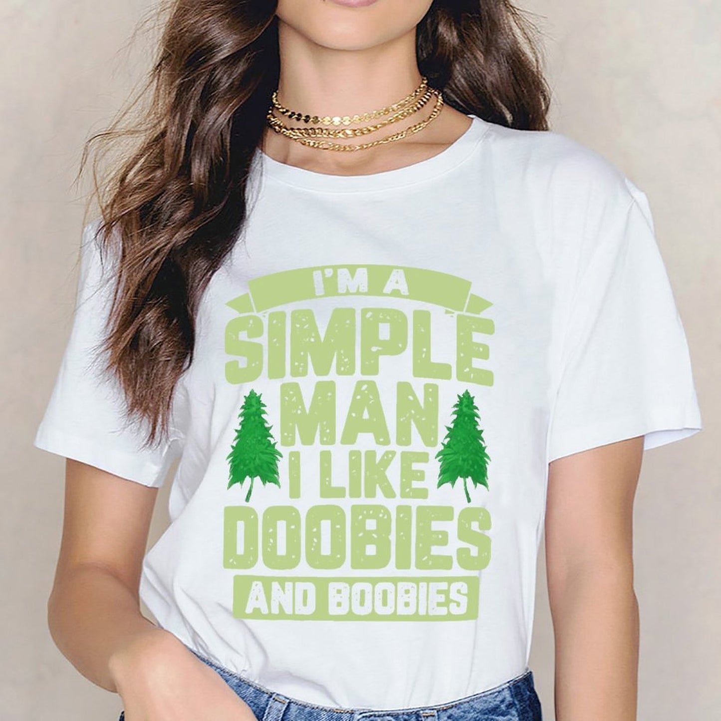 Inkmay Casual Cotton T-shirt Green Trees On Light Background Design Unisex T-shirtBreathable Eco / Sustainable T-Shirt