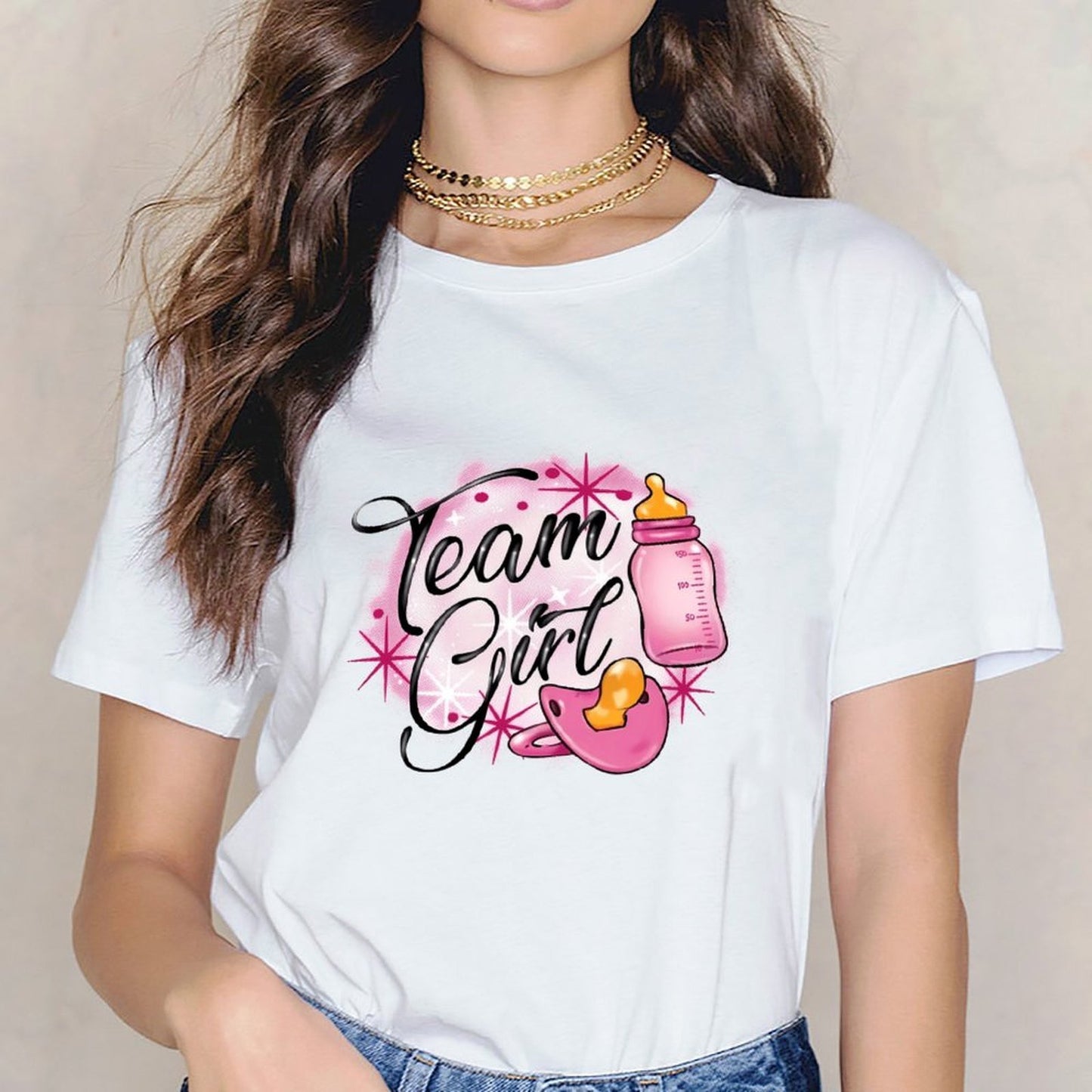 Inkmay Casual Cotton T-shirt Team Girl Pink Baby Items Unisex T-shirtRegular Natural T-Shirt