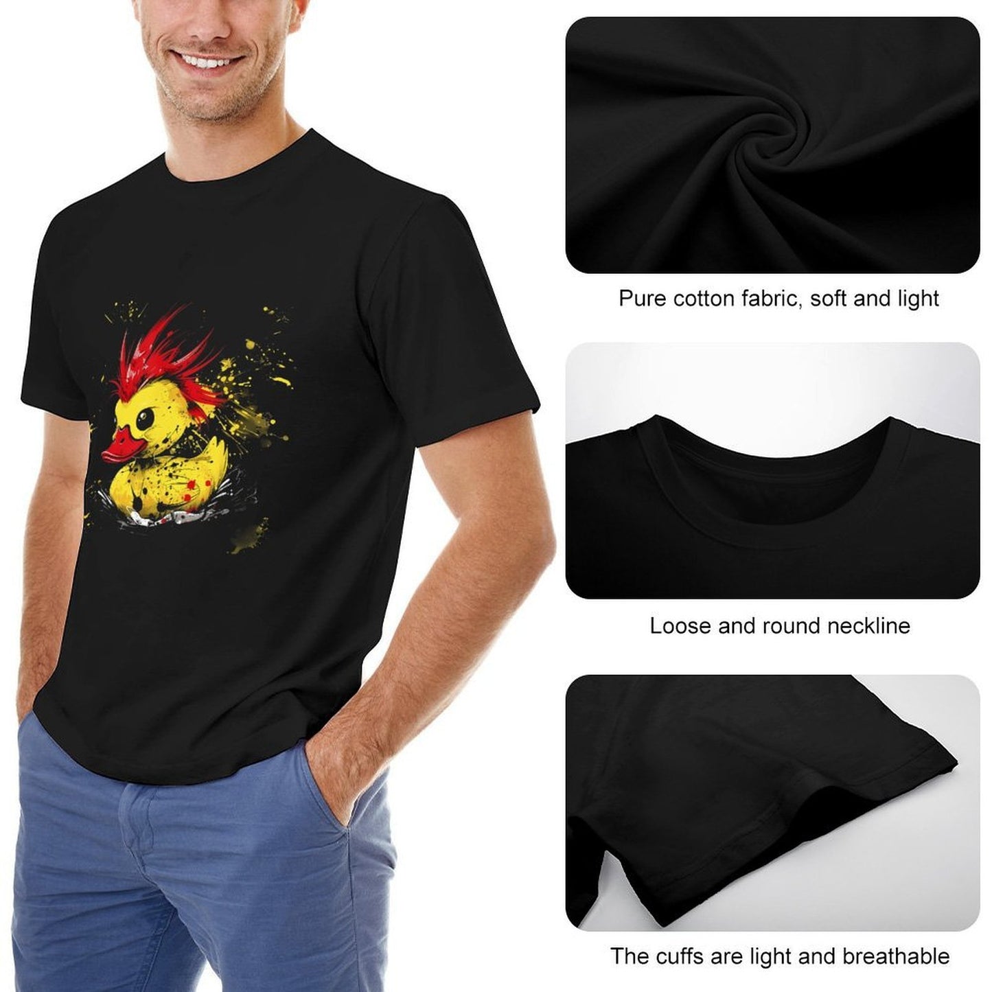 Inkmay Casual Cotton T-shirt Stylish Duck With Red Hair Splatter Unisex T-shirtLifestyleLine ClassicStyle T-Shirt