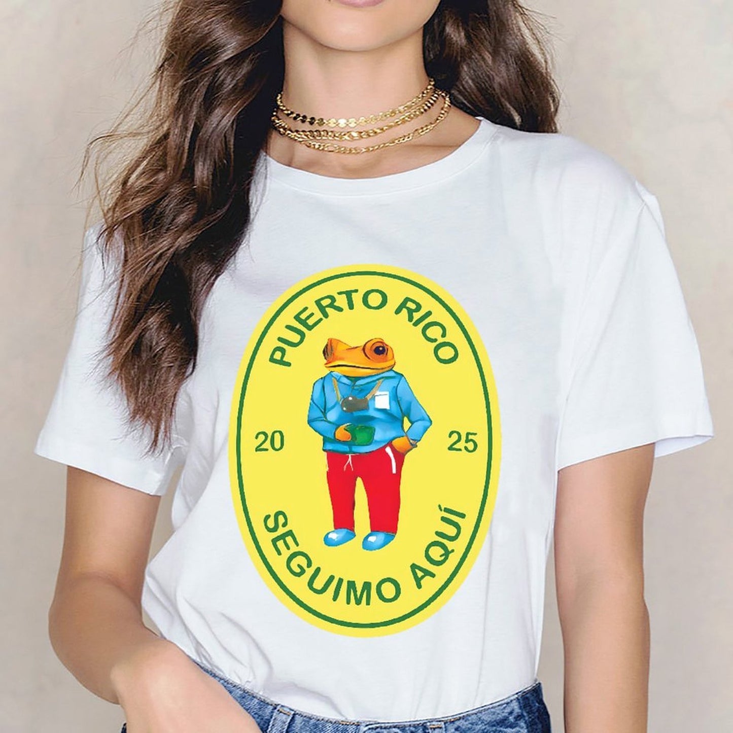 Inkmay Casual Cotton T-shirt Puerto Rico Frog Traveler Design Bright Unisex T-shirtStreet Long Lasting T-Shirt