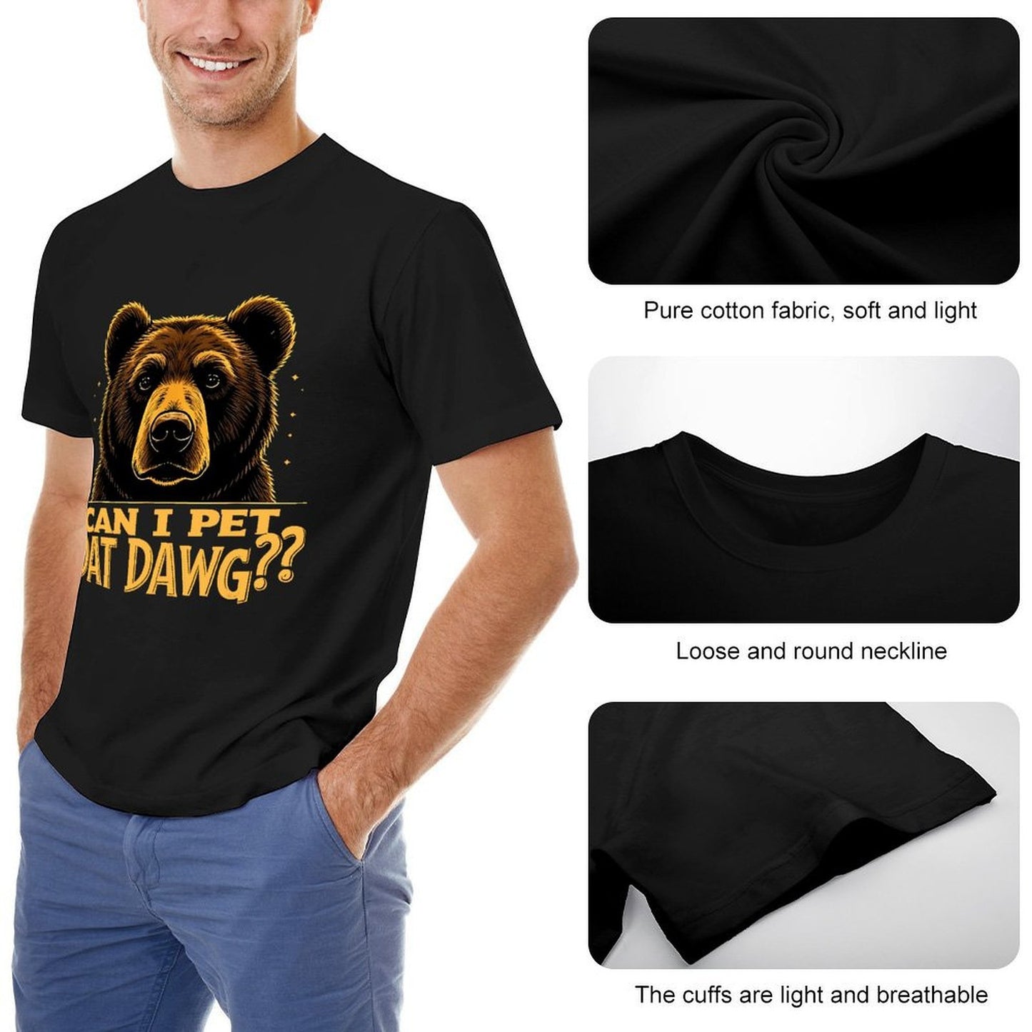 Inkmay Casual Cotton T-shirt Bold Brown Bear With Text Design Unisex T-shirtSoftFeel Oversized T-Shirt