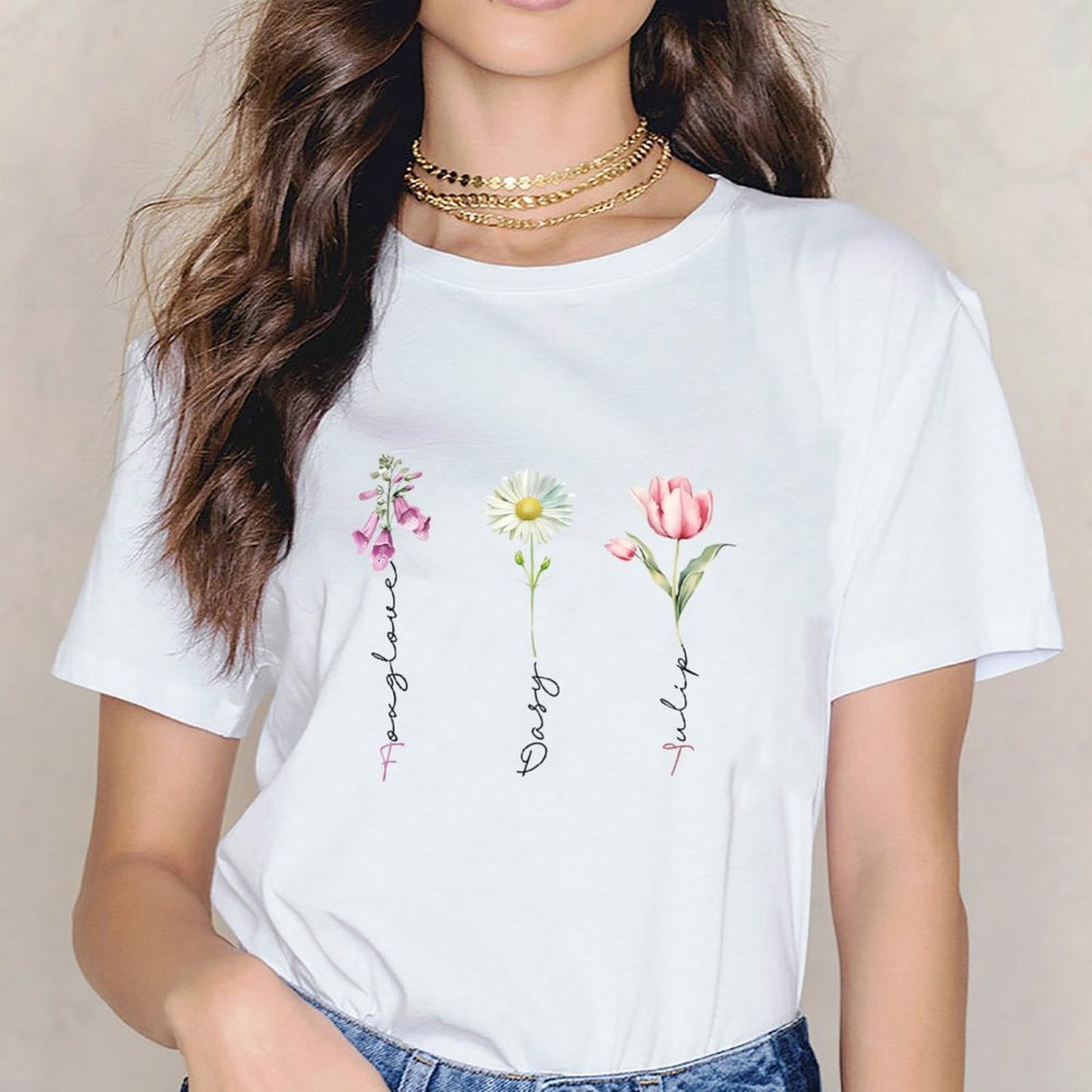 Inkmay Casual Cotton T-shirt Floral Design With Vases And Unisex T-shirtStrong Design-Your-Own T-Shirt