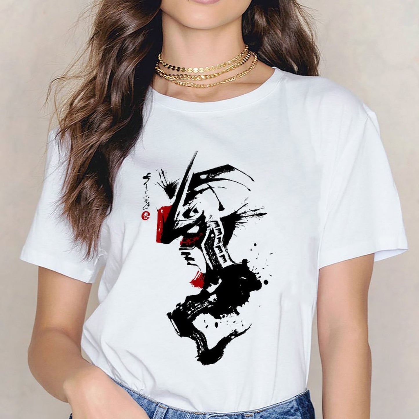 Inkmay Casual Cotton T-shirt Abstract Red And Black Design Unisex T-shirtRetro Printed T-Shirt