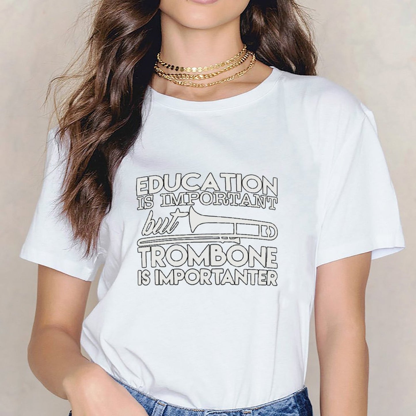 Inkmay Casual Cotton T-shirt Education Is Important But Trombone Unisex T-shirtActiveWear Reliable T-Shirt