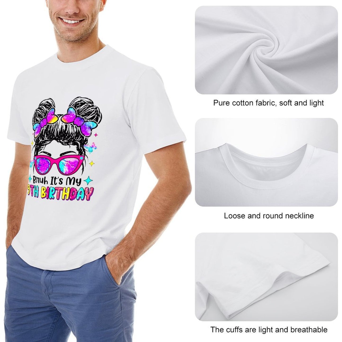 Inkmay Casual Cotton T-shirt Colorful Hearts And Glasses Birthday Design Unisex T-shirtHeritage Oversized T-Shirt