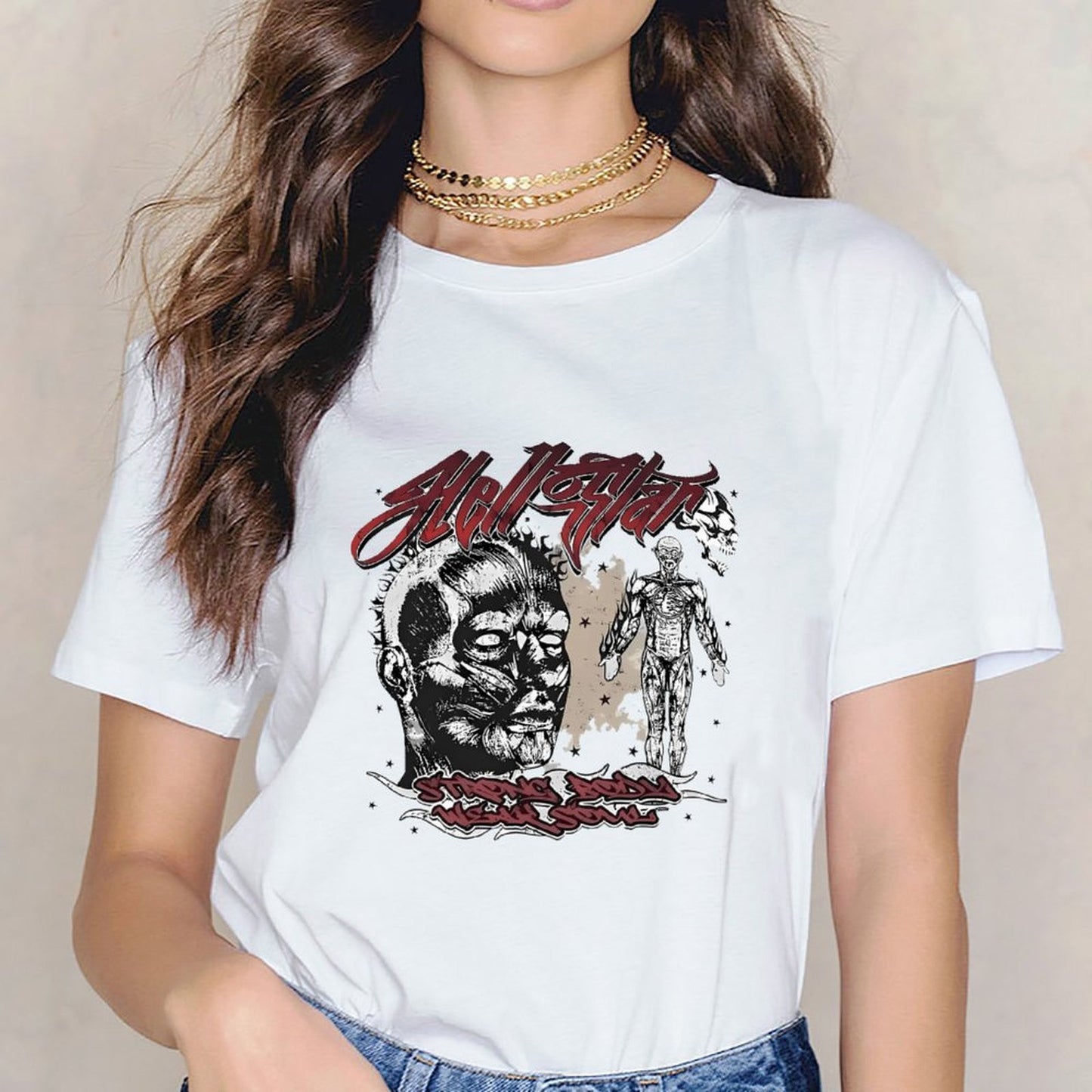 Inkmay Casual Cotton T-shirt Anatomical Artwork With Skull And Muscles Unisex T-shirt