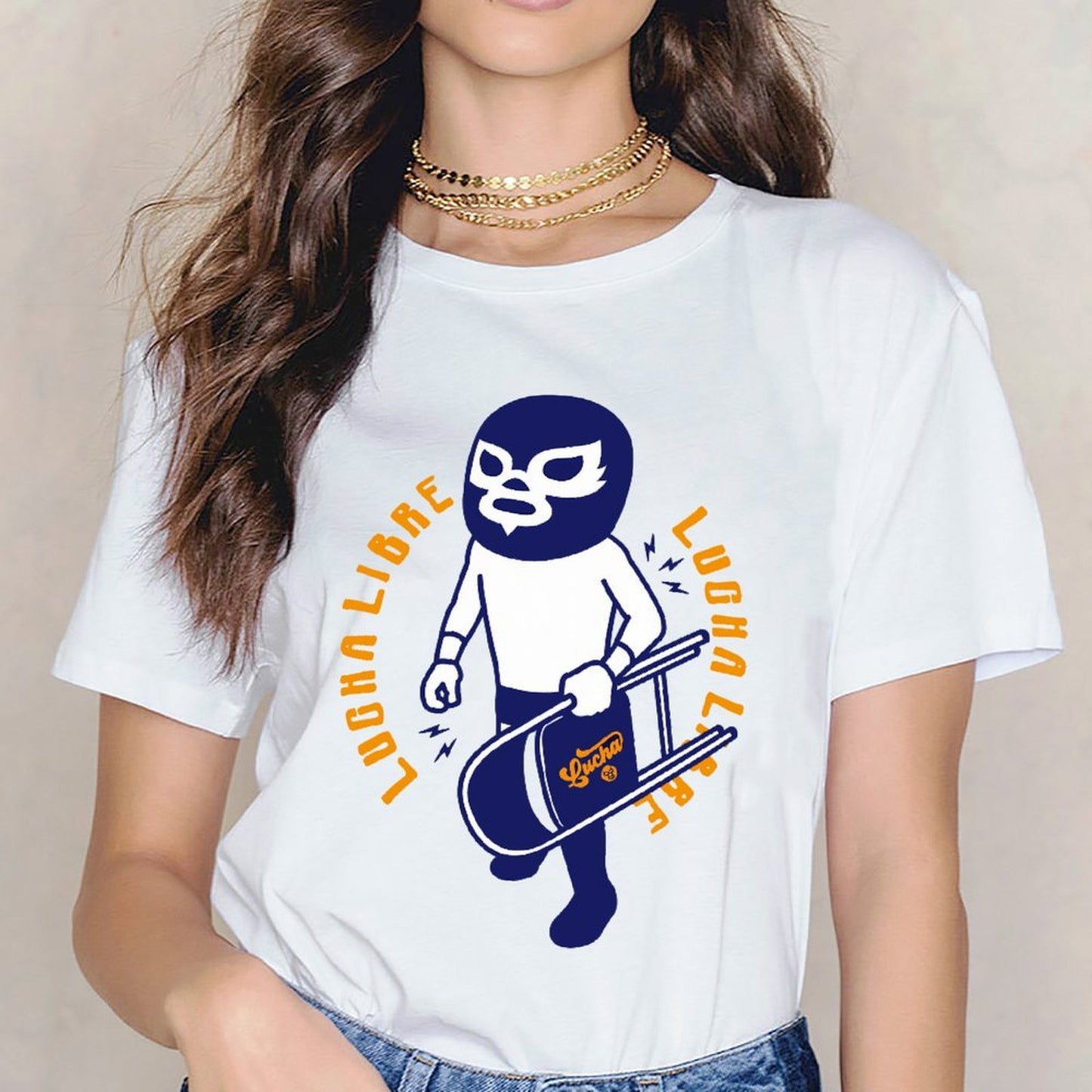 Inkmay Casual Cotton T-shirt Lucha Libre Mask With Guitar Design Unisex T-shirtActiveStyle Solid T-Shirt