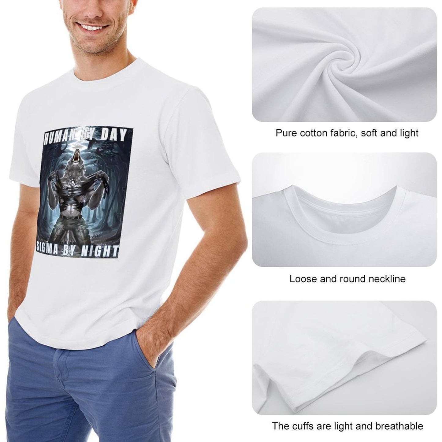 Inkmay Casual Cotton T-shirt Werewolf Transformation Artwork Night Scene Fantasy Unisex T-shirtSoftWear Premium T-Shirt