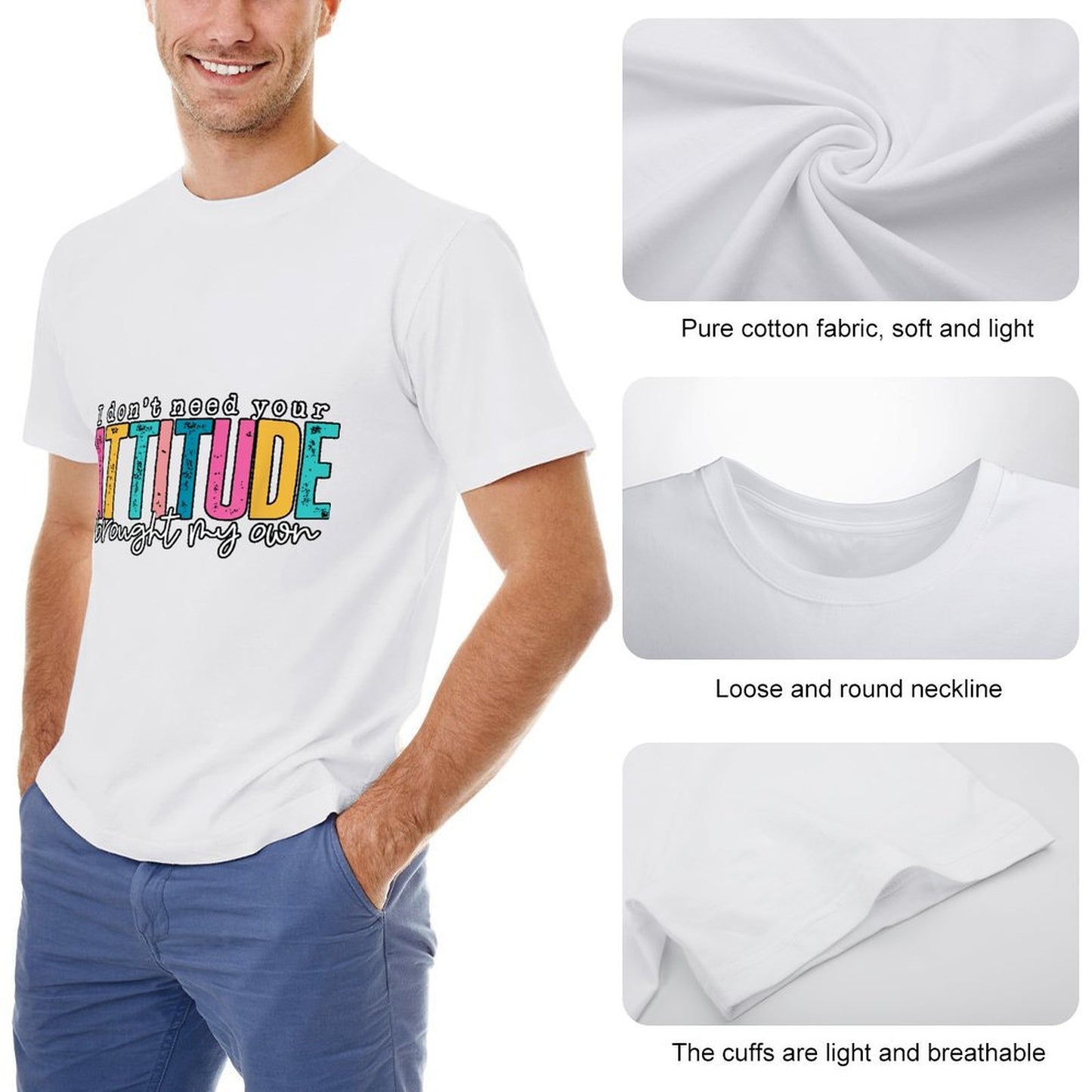 Inkmay Casual Cotton T-shirt Colorful Text With Attitude Design Elements Unisex T-shirtTrueComfort Slim Fit T-Shirt