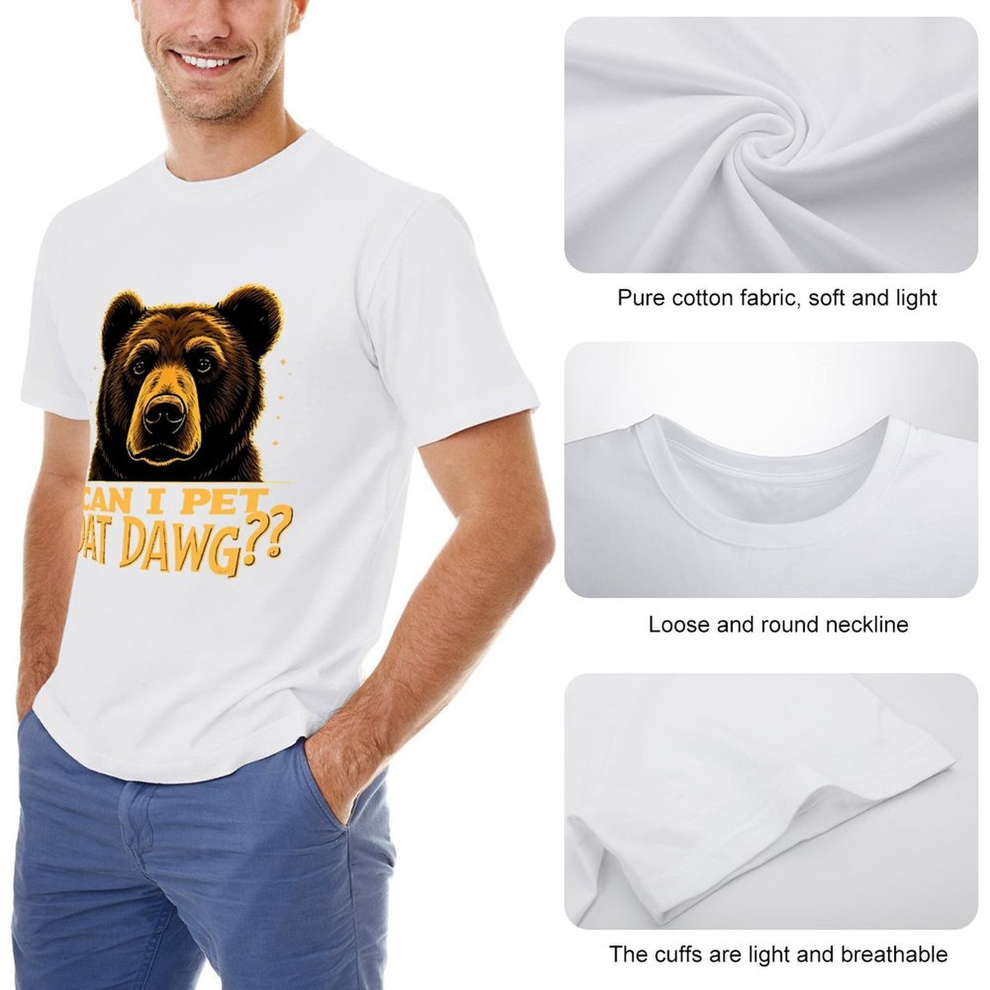 Inkmay Casual Cotton T-shirt Bold Brown Bear With Text Design Unisex T-shirtSoftFeel Oversized T-Shirt