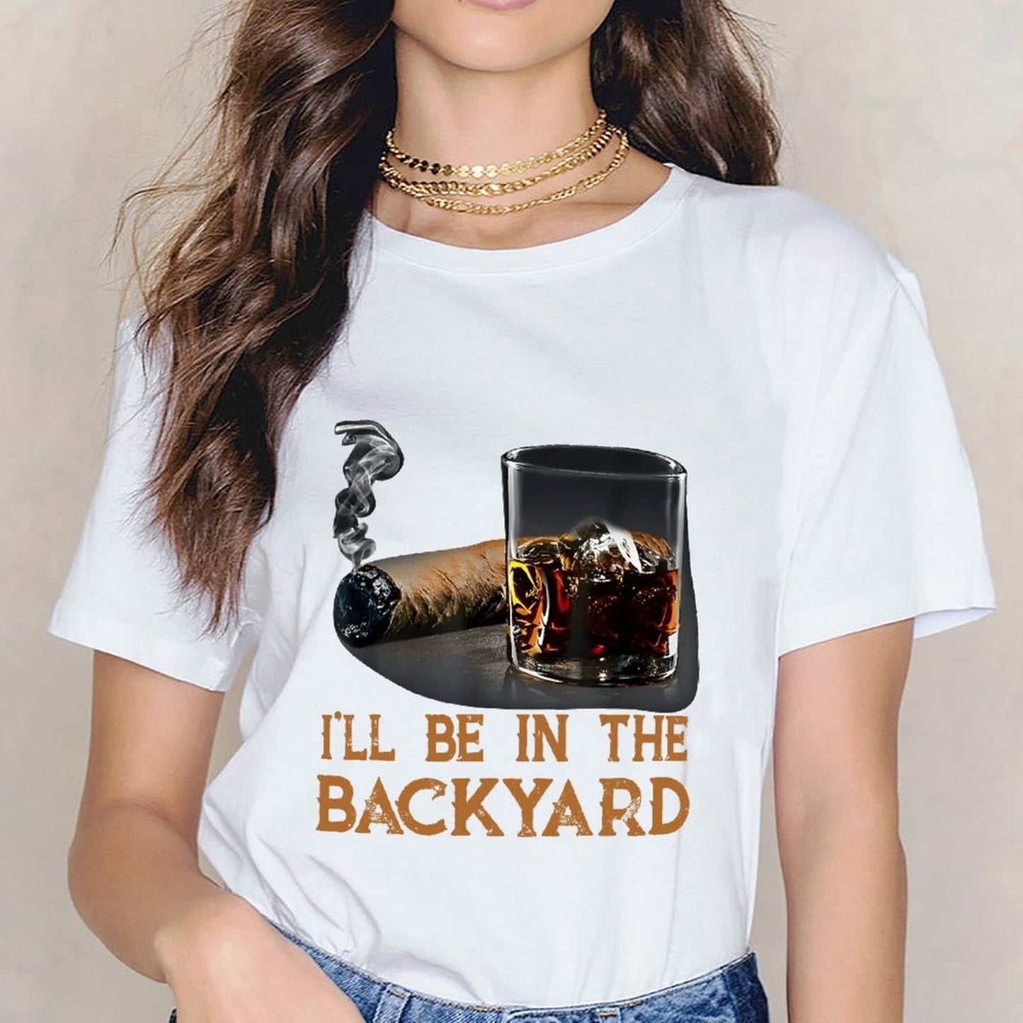 Inkmay Casual Cotton T-shirt Cigar And Whiskey Glass Together Unisex T-shirtNeat Recycled T-Shirt