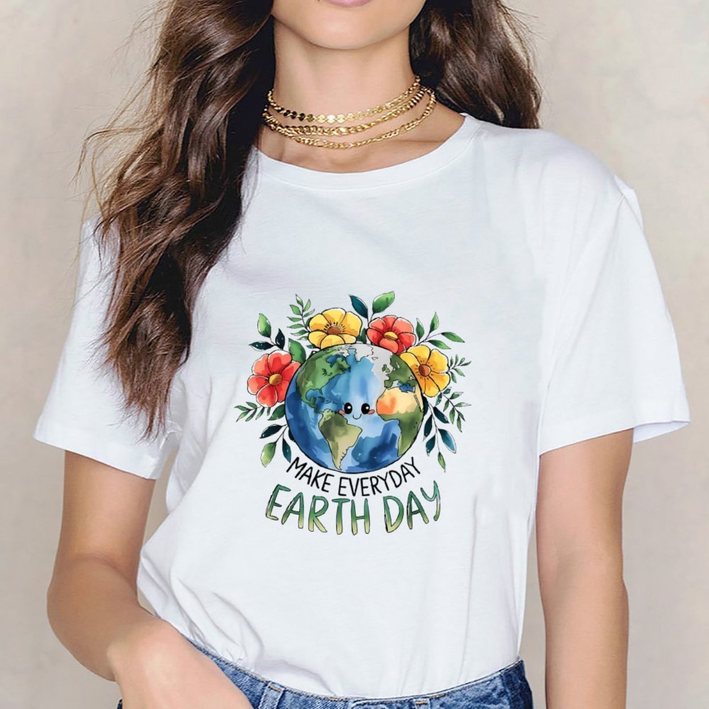 inkmay-casual-cotton-t-shirt-earth-day-floral-globe-design-artwork-unisex-t-shirt