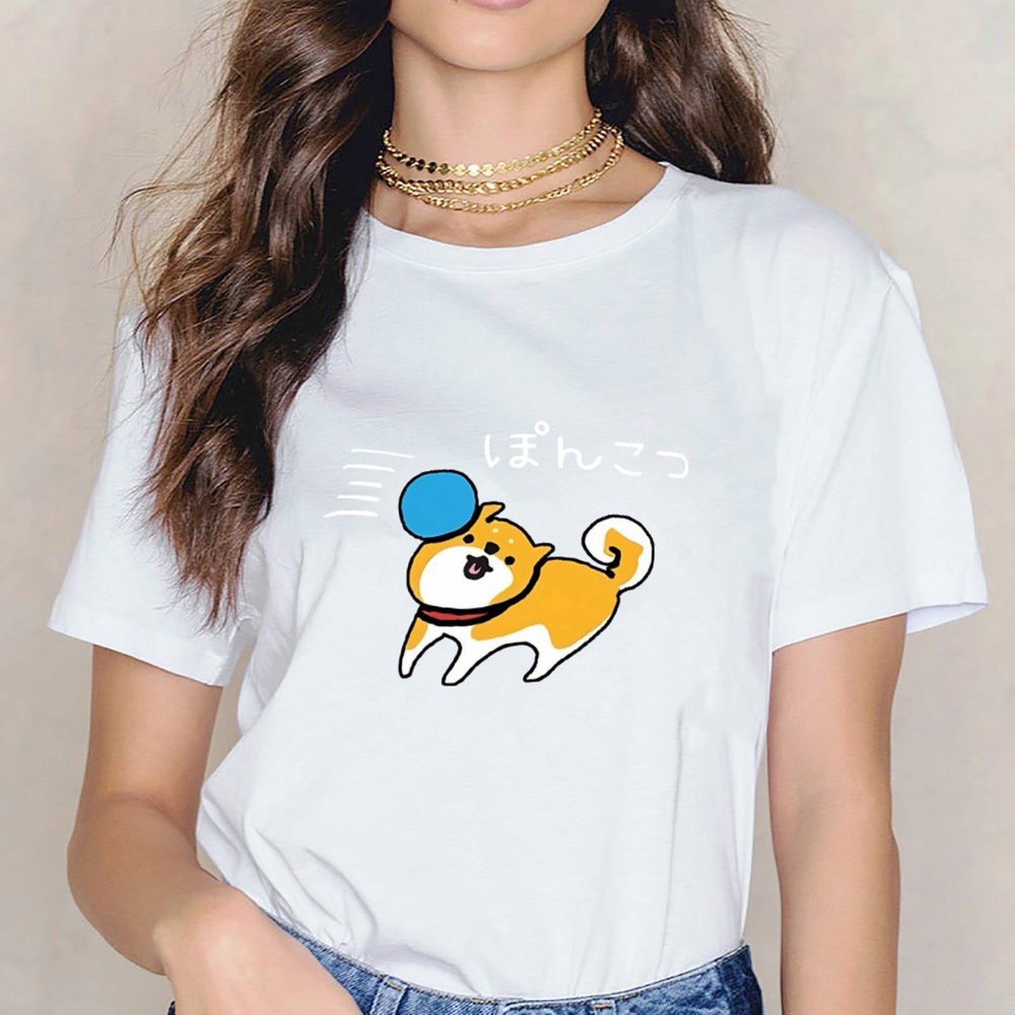 Inkmay Casual Cotton T-shirt Cute Dog Playing With Ball Unisex T-shirtMinimal Moisture-Wicking T-Shirt